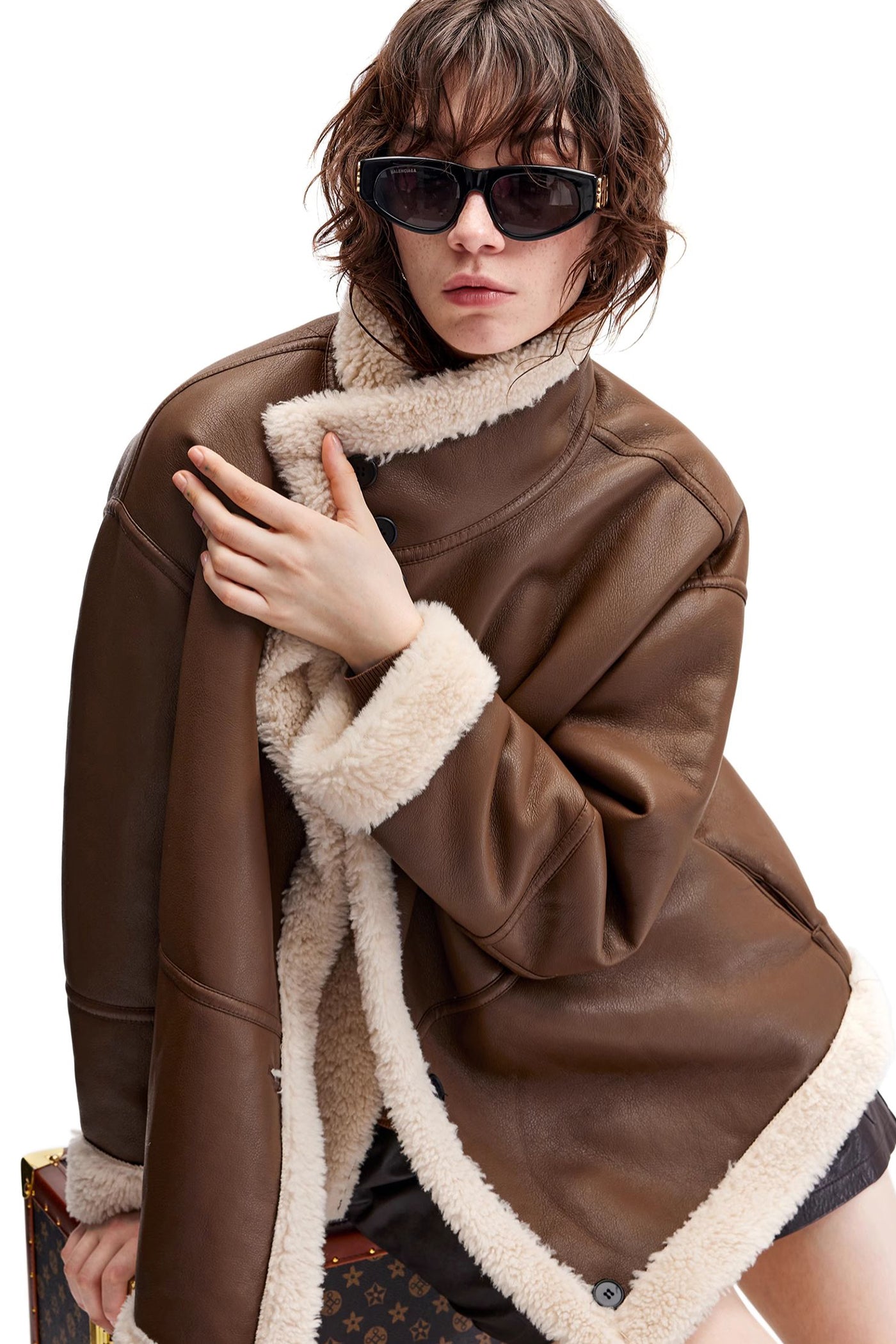 KAMILAN Angora red PU leather faux fur female winter 2025 new fashion short warm Faux Fur Coat