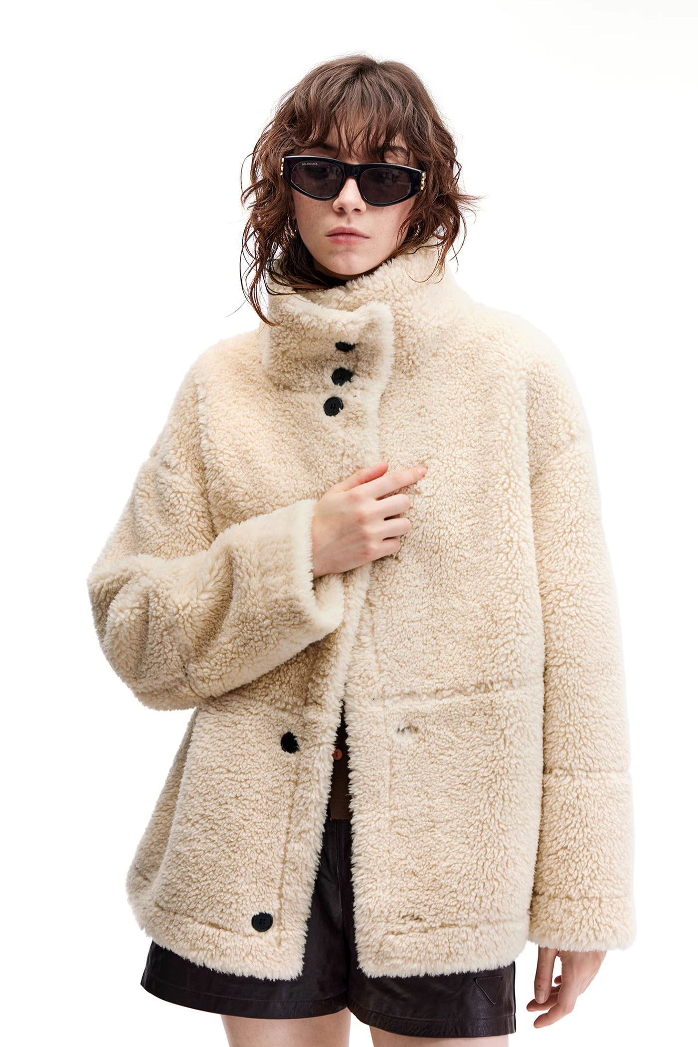 KAMILAN Angora red PU leather faux fur female winter 2025 new fashion short warm Faux Fur Coat