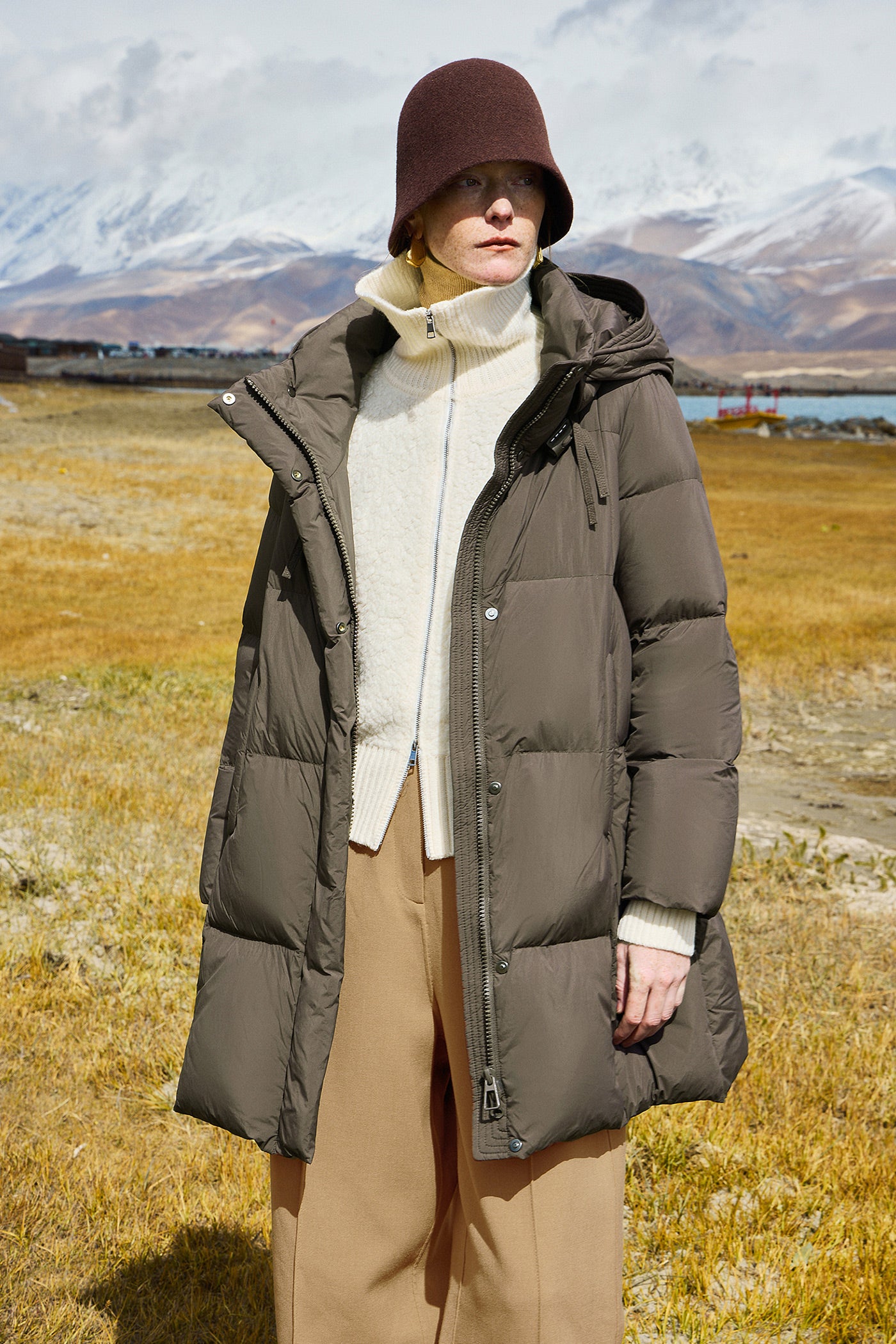 KAMILAN white down jacket women's winter 2025 new long warm down jacket hooded.