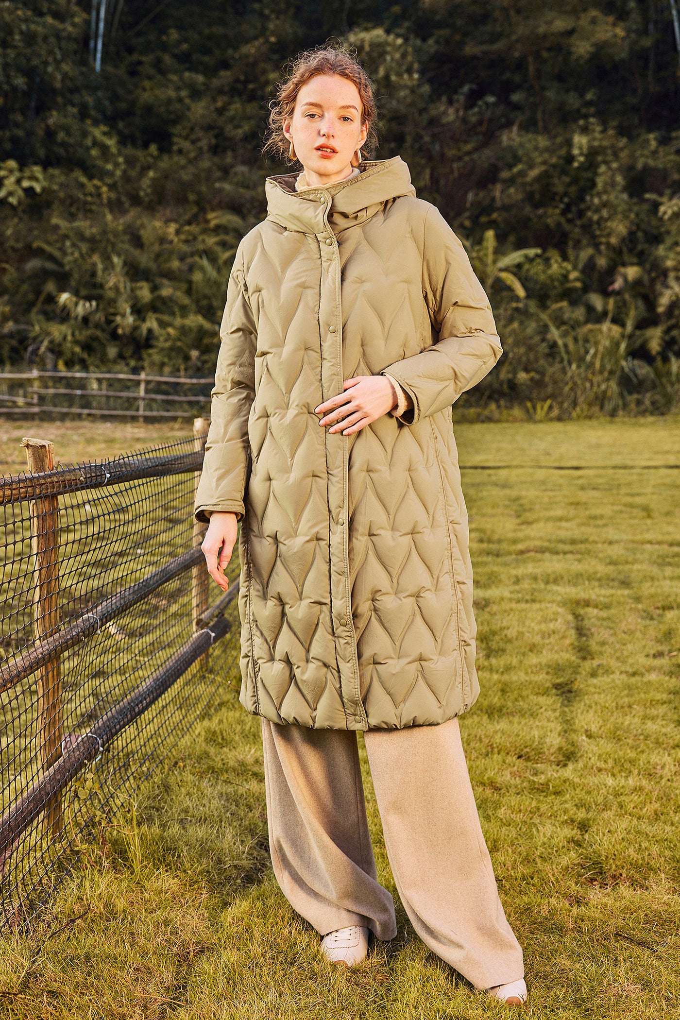KAMILAN warm white eiderdown down jacket women's winter 2025 new long profile down jacket hooded.