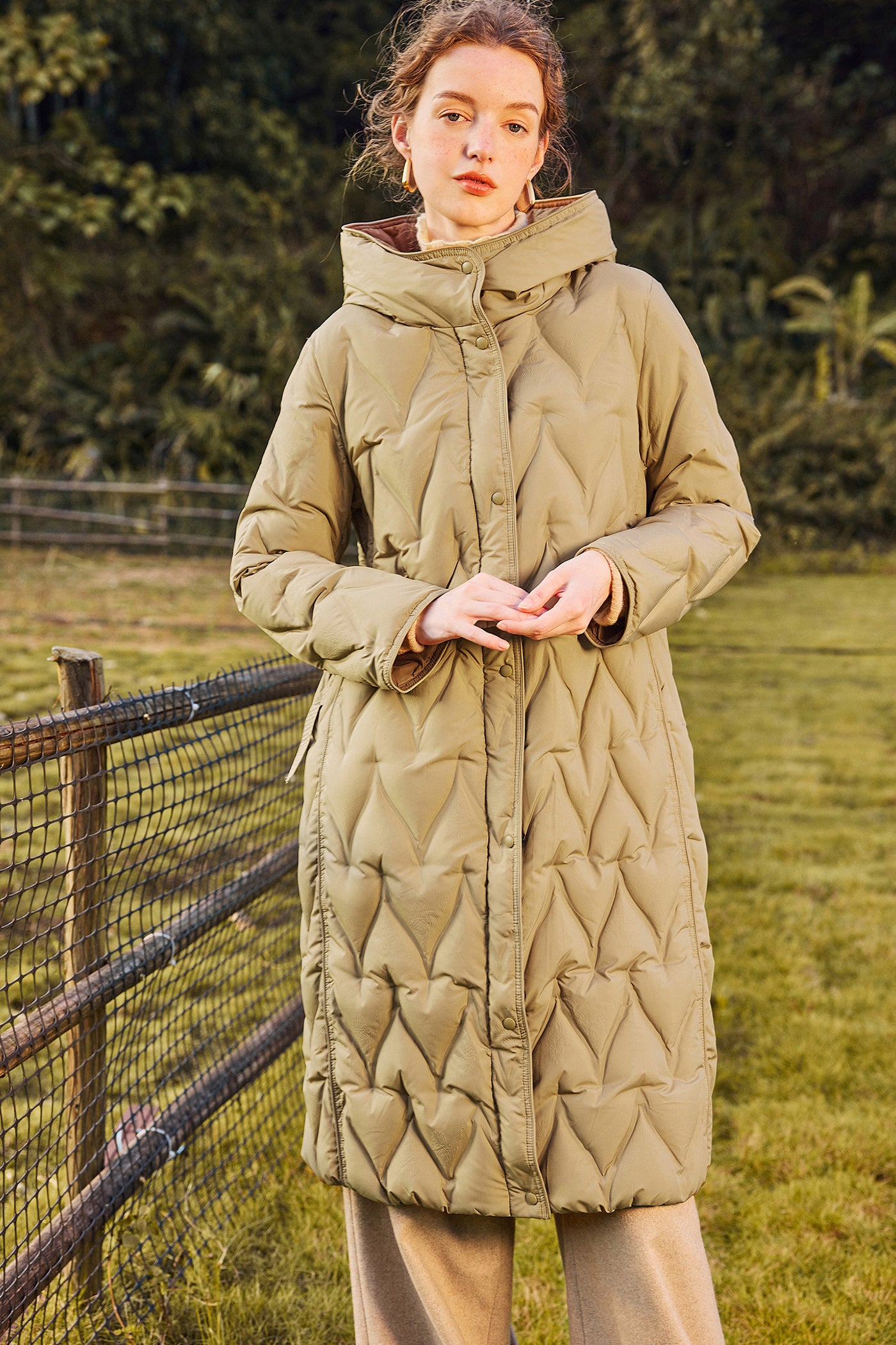 KAMILAN warm white eiderdown down jacket women's winter 2025 new long profile down jacket hooded.