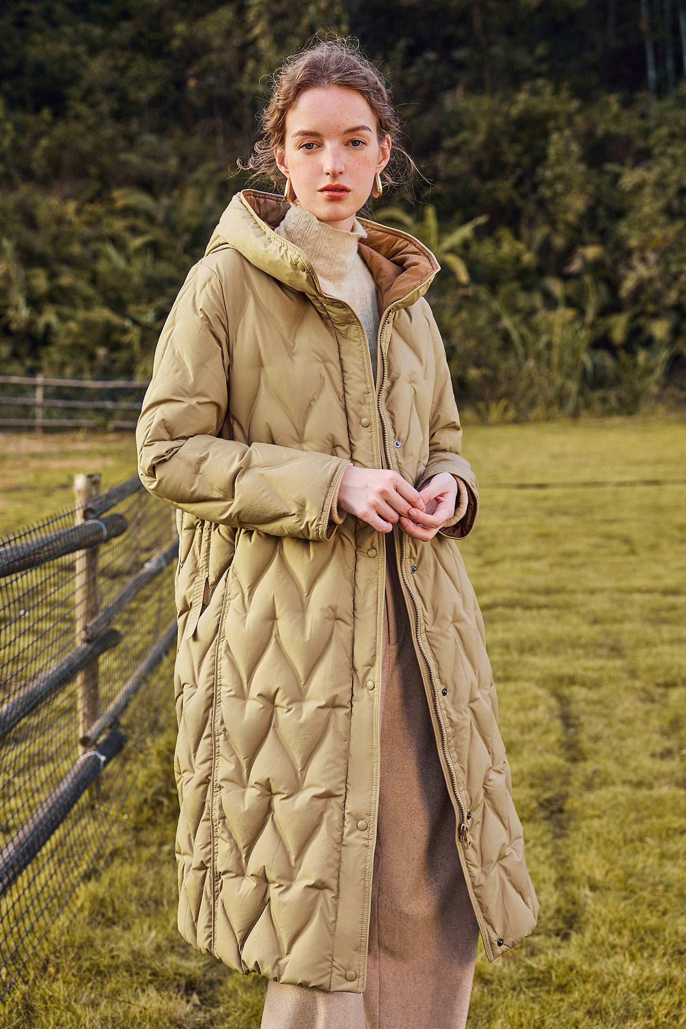 KAMILAN warm white eiderdown down jacket women's winter 2025 new long profile down jacket hooded.