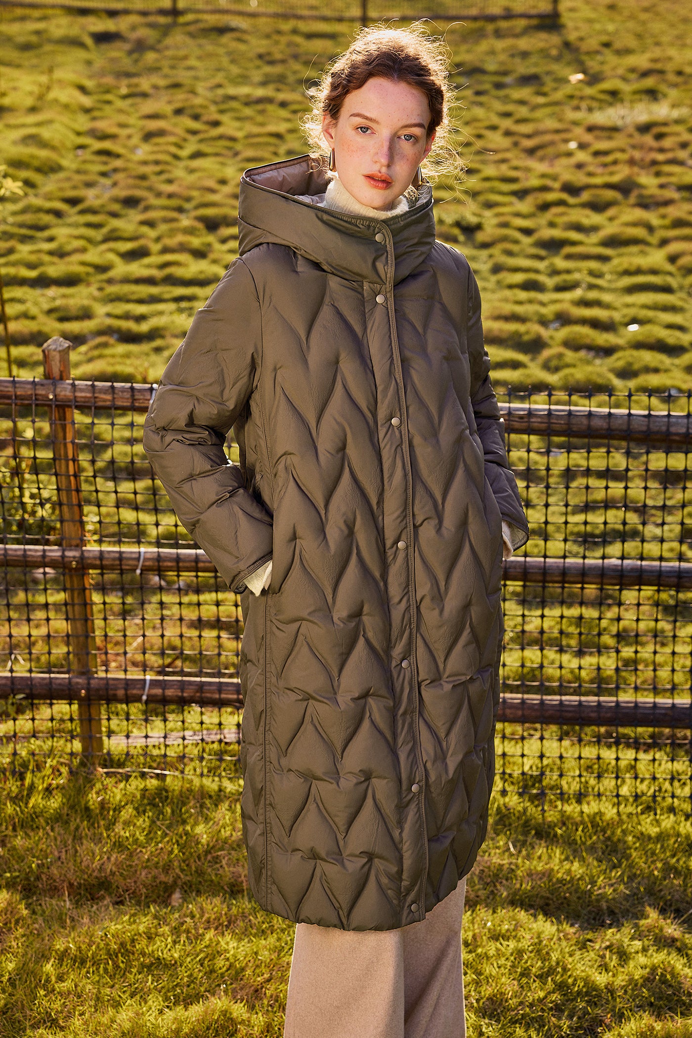 KAMILAN warm white eiderdown down jacket women's winter 2025 new long profile down jacket hooded.