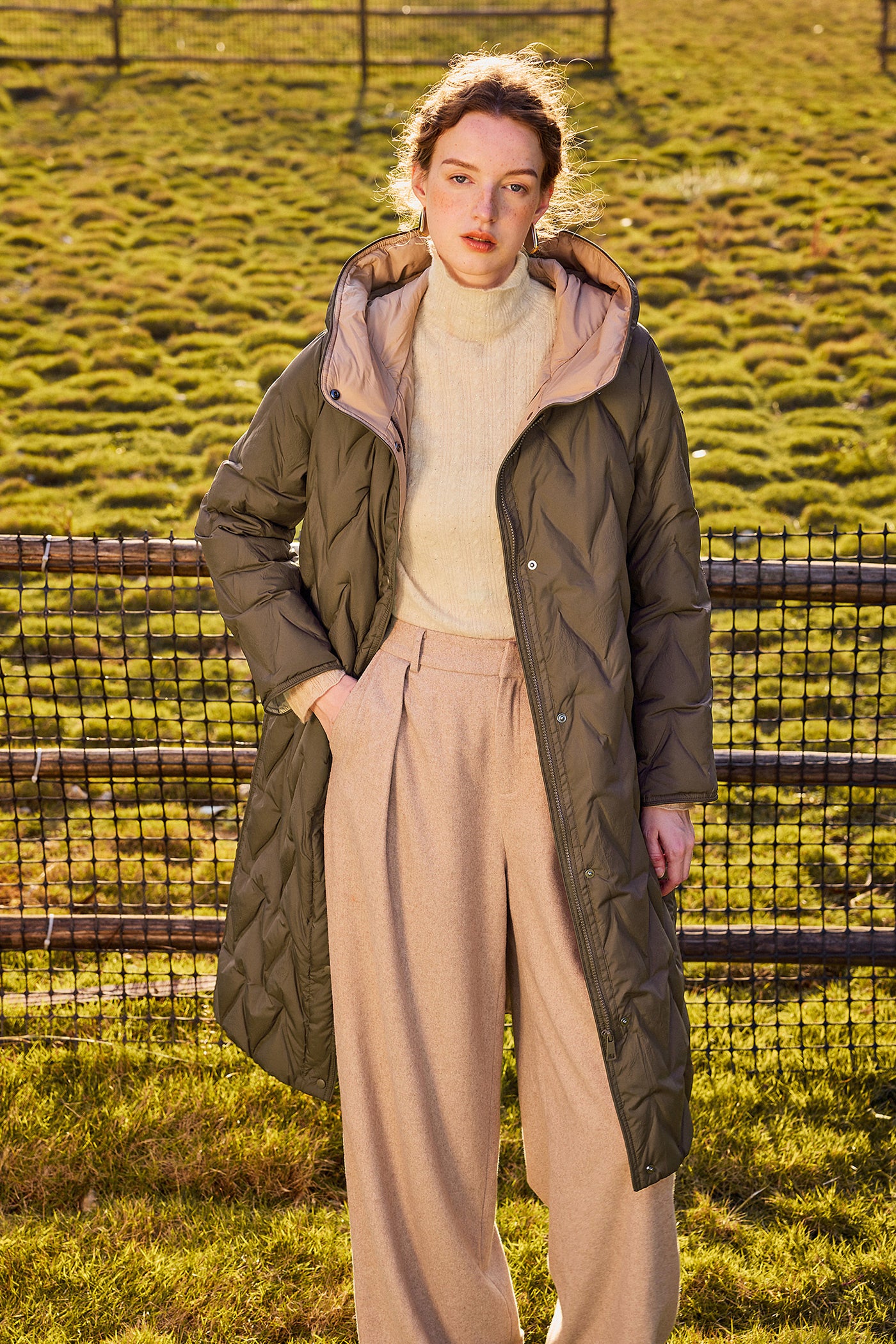 KAMILAN warm white eiderdown down jacket women's winter 2025 new long profile down jacket hooded.