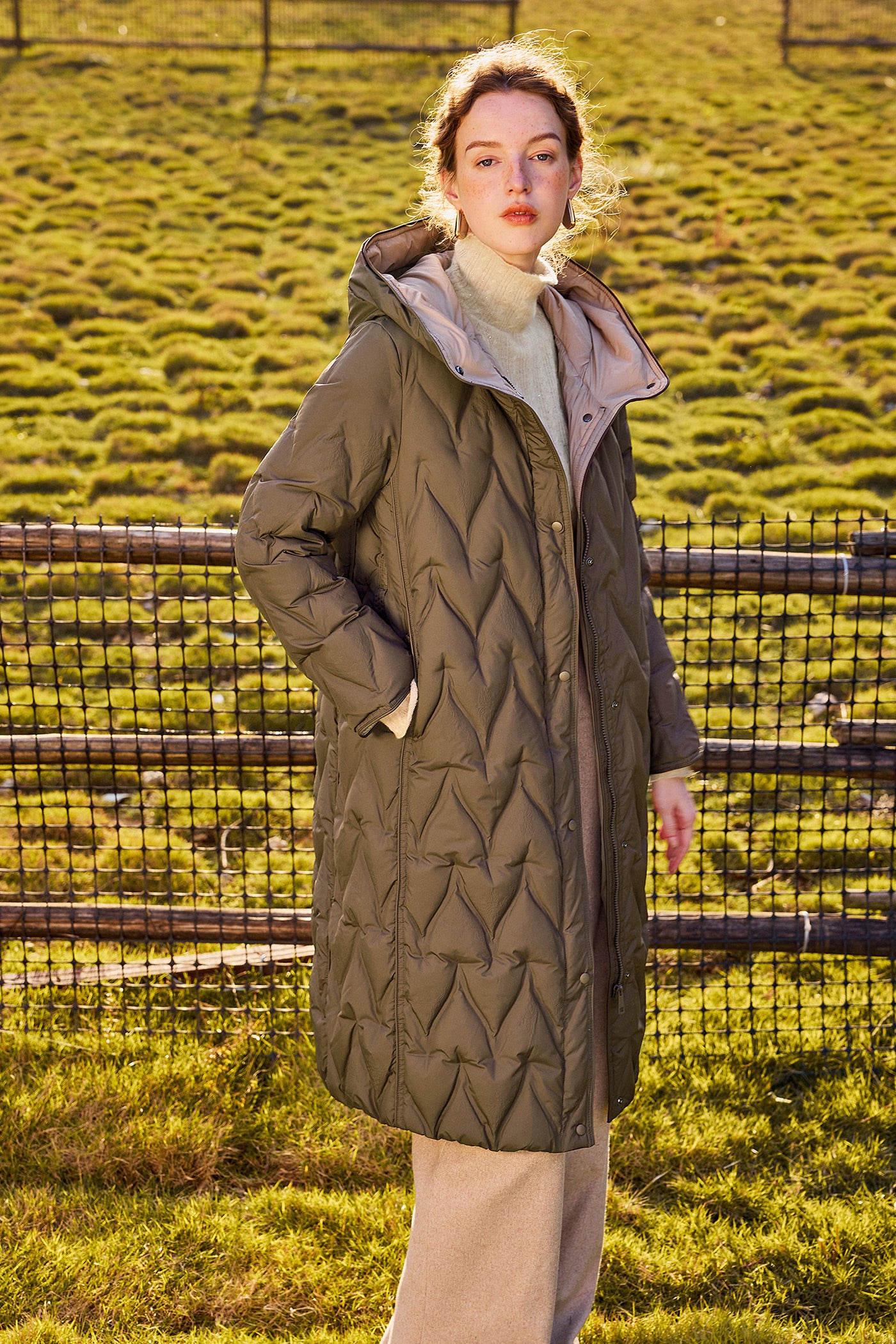 KAMILAN warm white eiderdown down jacket women's winter 2025 new long profile down jacket hooded.