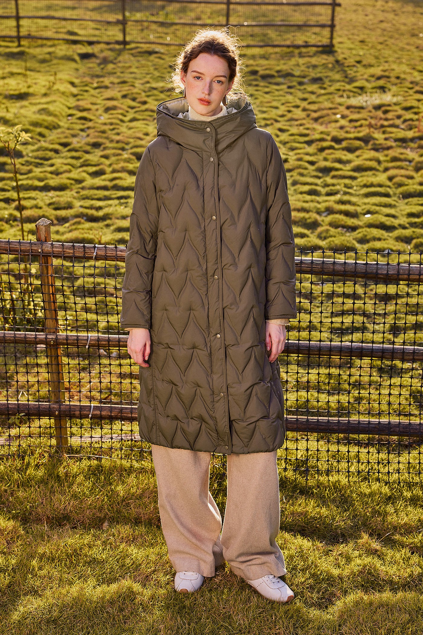 KAMILAN warm white eiderdown down jacket women's winter 2025 new long profile down jacket hooded.