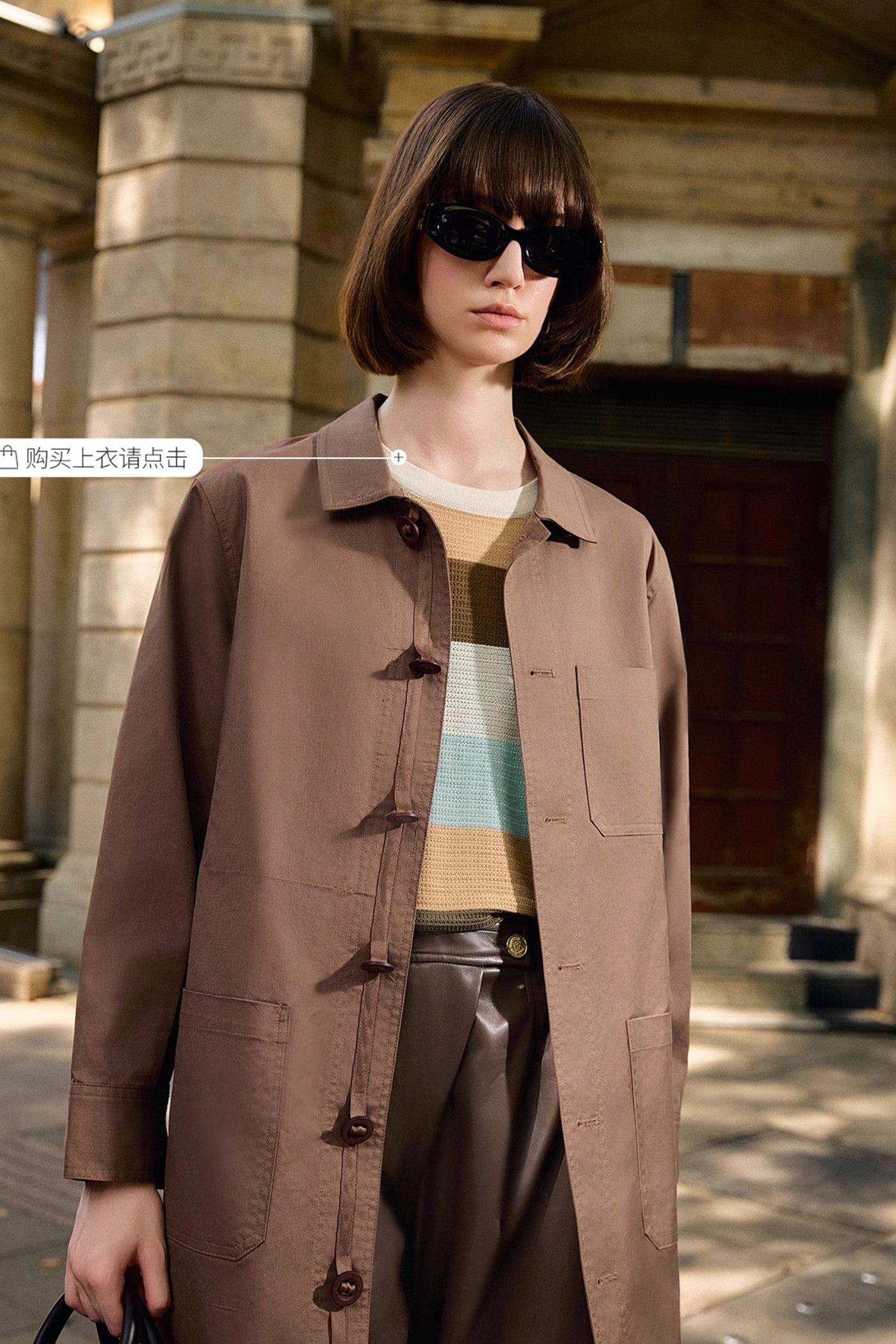 KAMILAN square collar long-sleeved casual windbreaker women's autumn 2025 new loose medium and long fashion coat