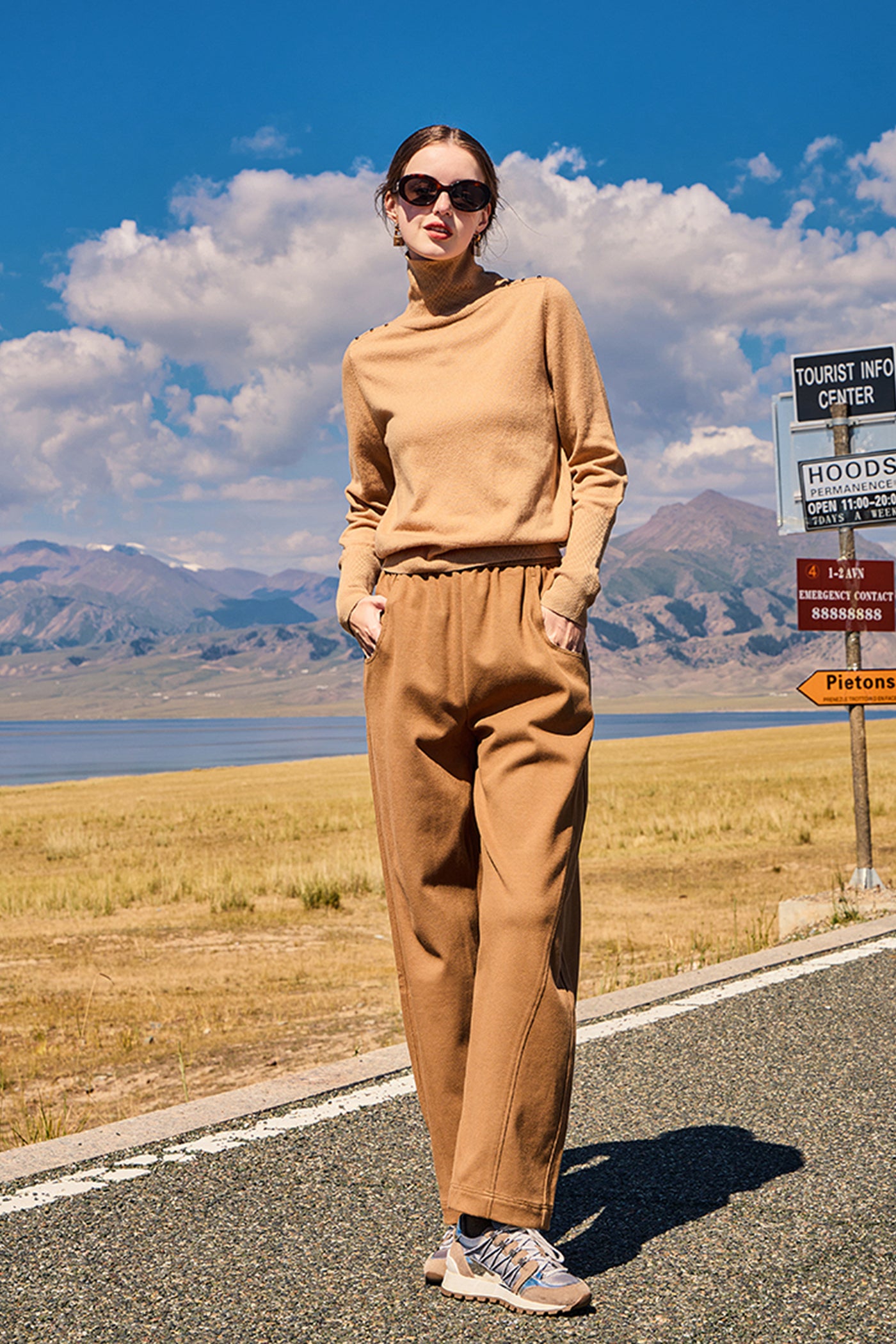 KAMILAN casual pants women's autumn new high waist straight wide-leg pants