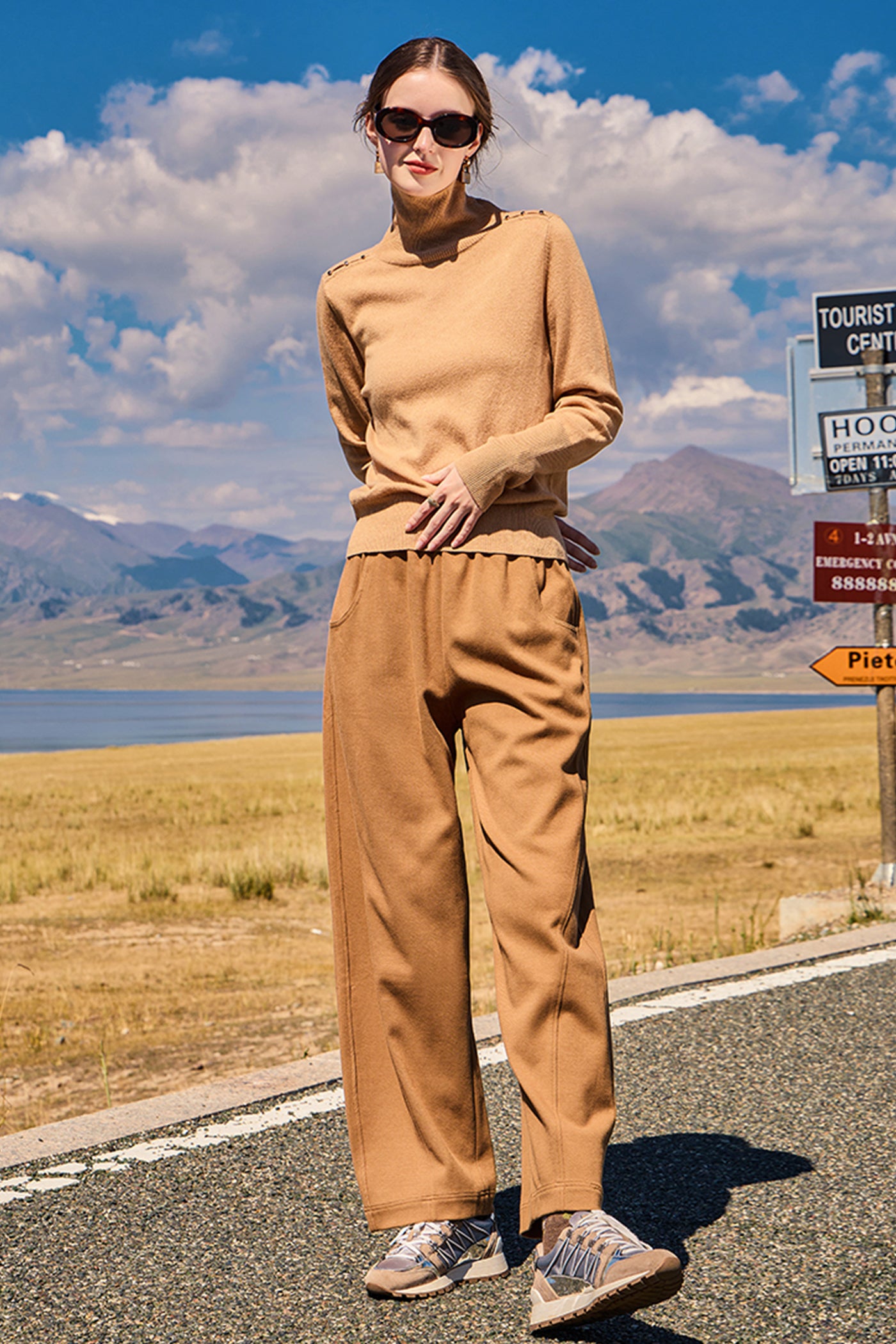 KAMILAN casual pants women's autumn new high waist straight wide-leg pants