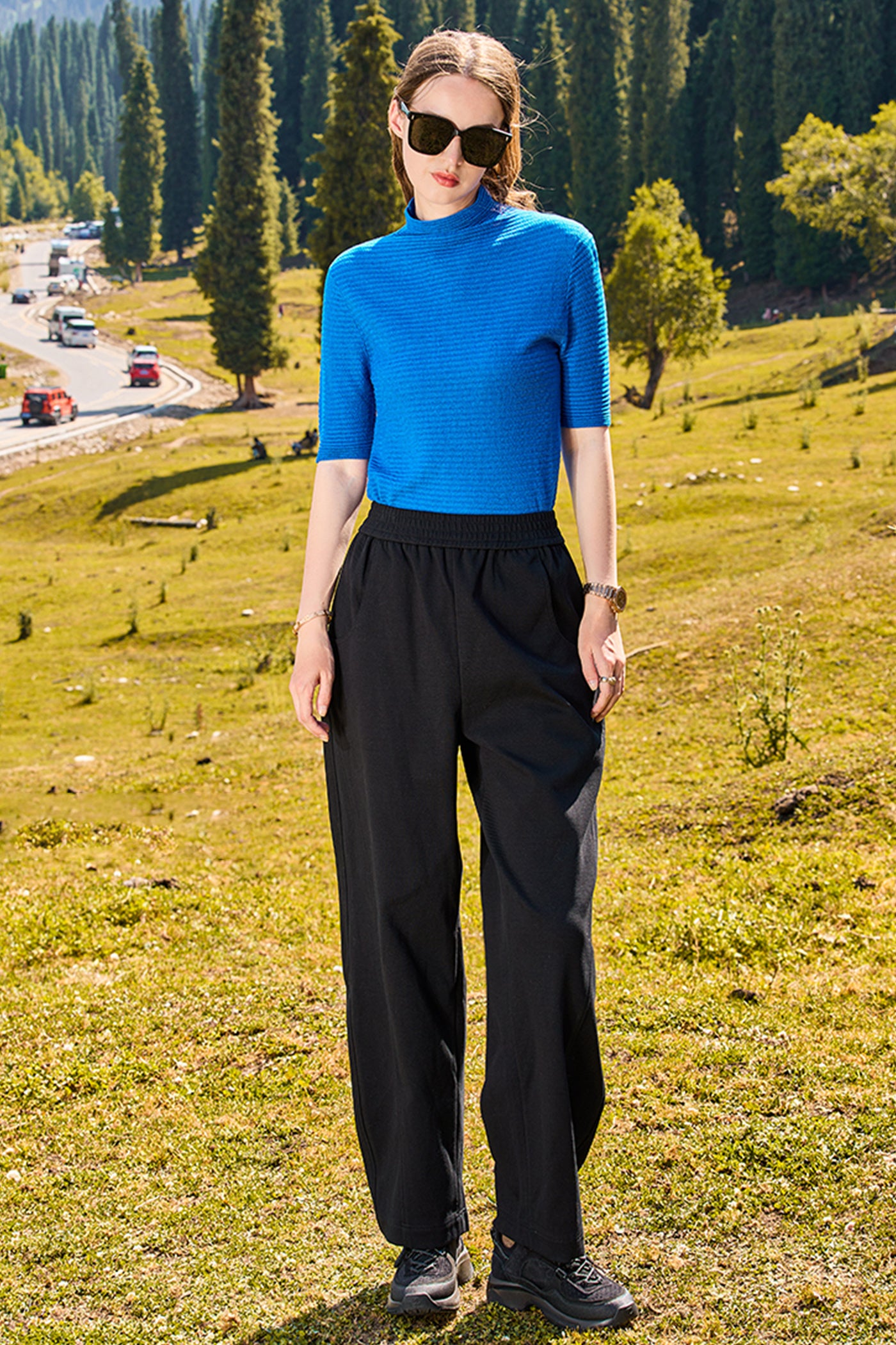 KAMILAN casual pants women's autumn new high waist straight wide-leg pants