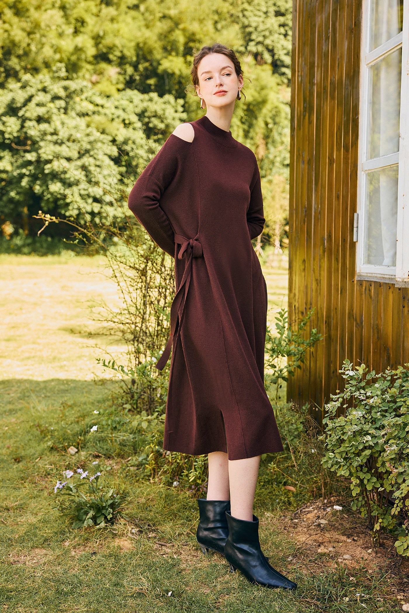 KAMILAN wool knitted dress women's autumn and winter 2025 new long sweater dress