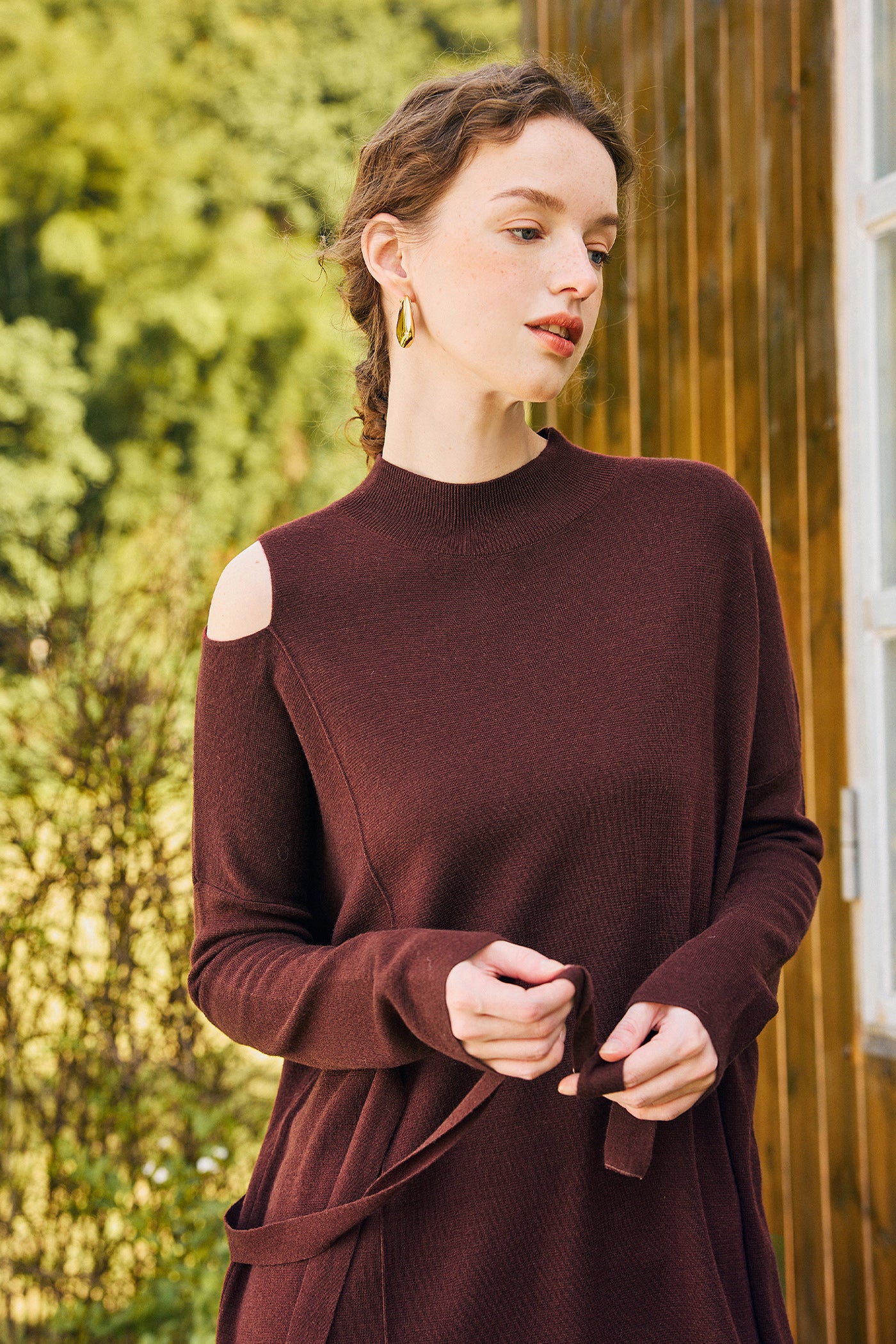 KAMILAN wool knitted dress women's autumn and winter 2025 new long sweater dress
