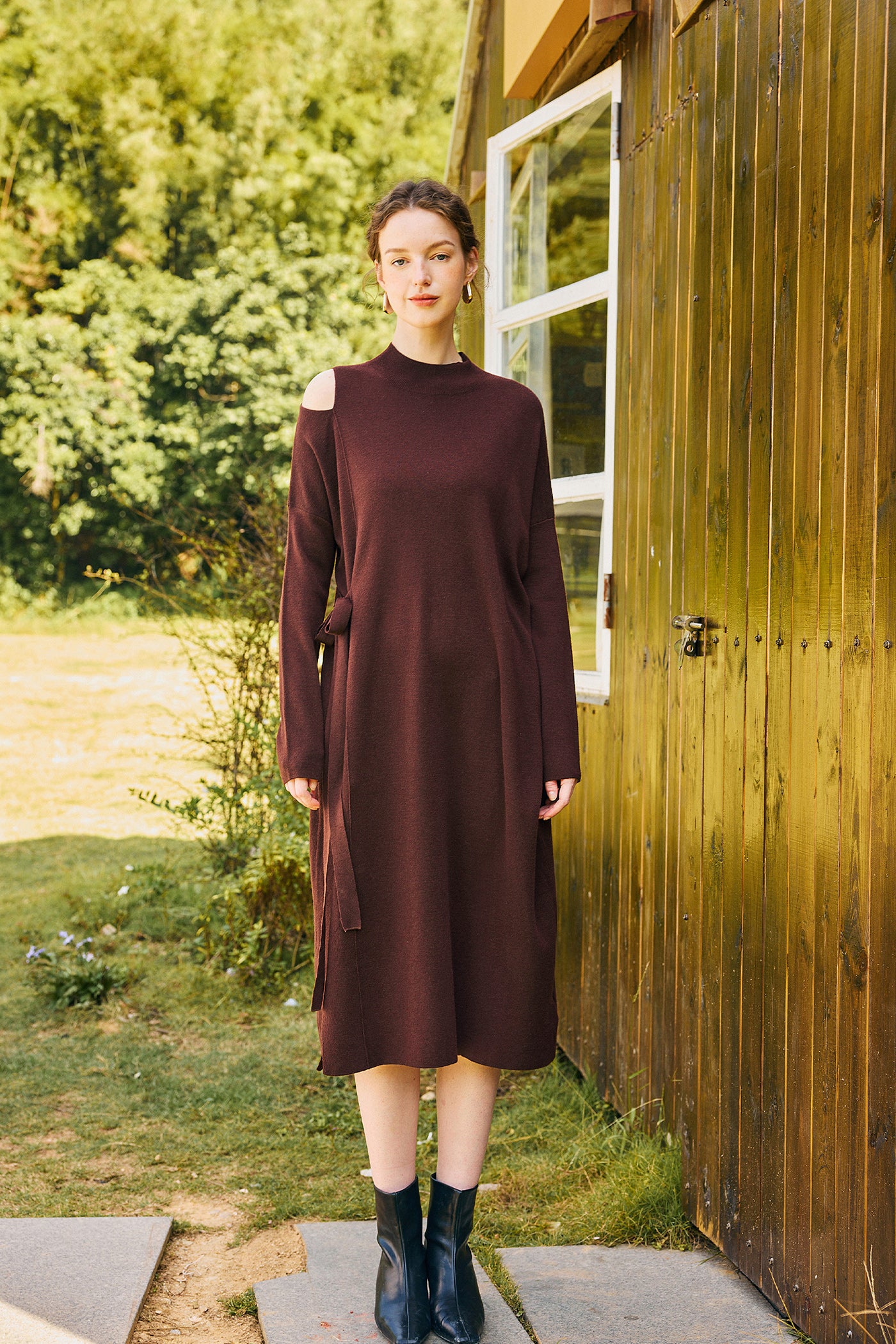 KAMILAN wool knitted dress women's autumn and winter 2025 new long sweater dress