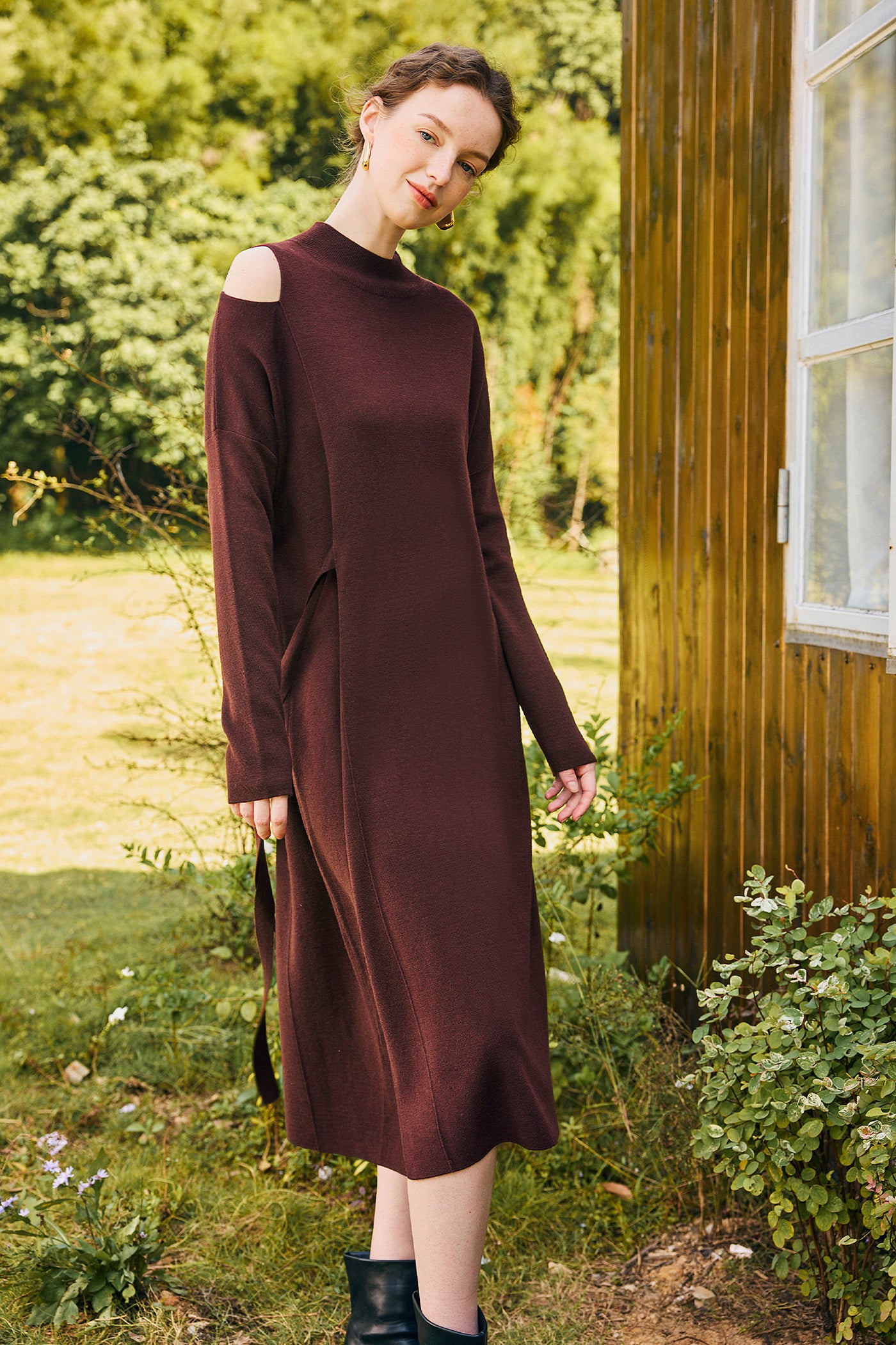 KAMILAN wool knitted dress women's autumn and winter 2025 new long sweater dress