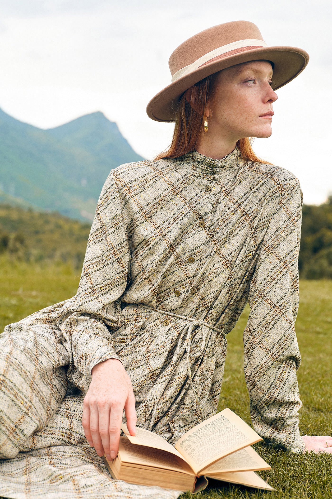 KAMILAN retro diamond shape print dress female autumn 2025 new long shirt dress