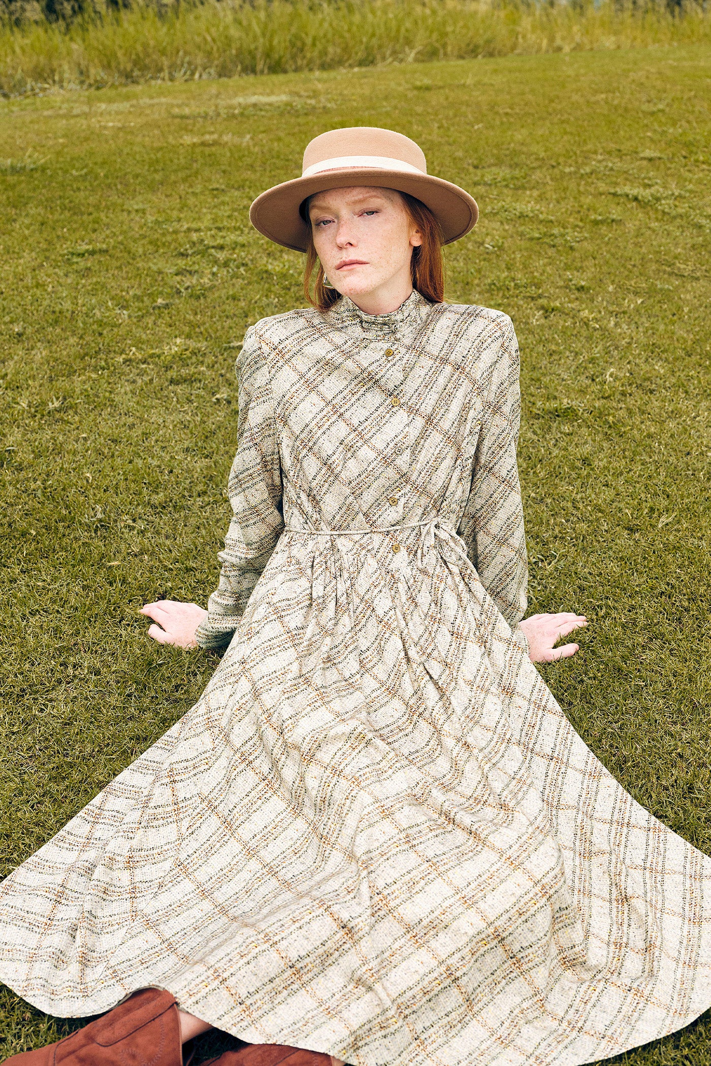 KAMILAN retro diamond shape print dress female autumn 2025 new long shirt dress