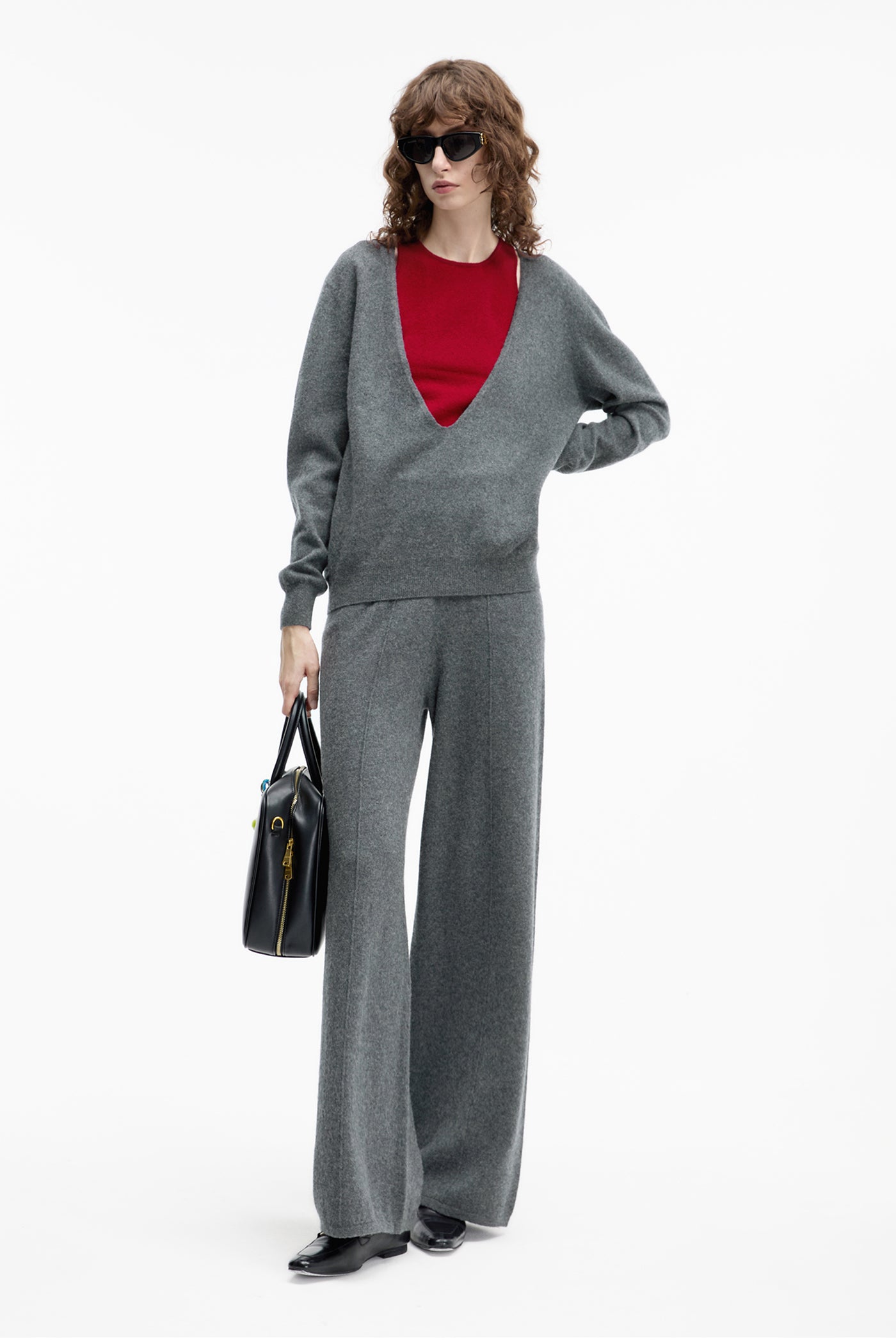 KAMILAN highwaisted waist straight leg pants women's autumn new casual wide-leg pants.