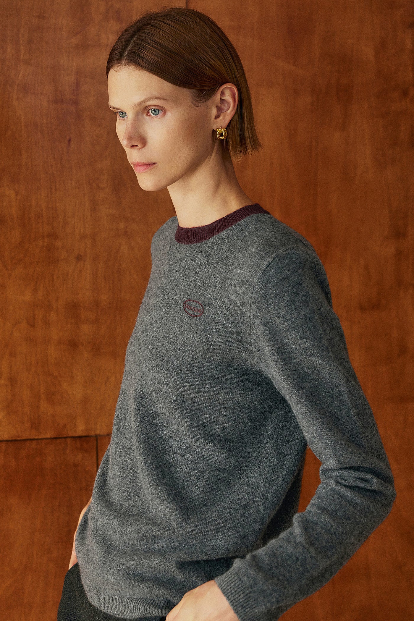 KAMILAN embroidered cashmere sweater women's autumn new style bottoming sweater
