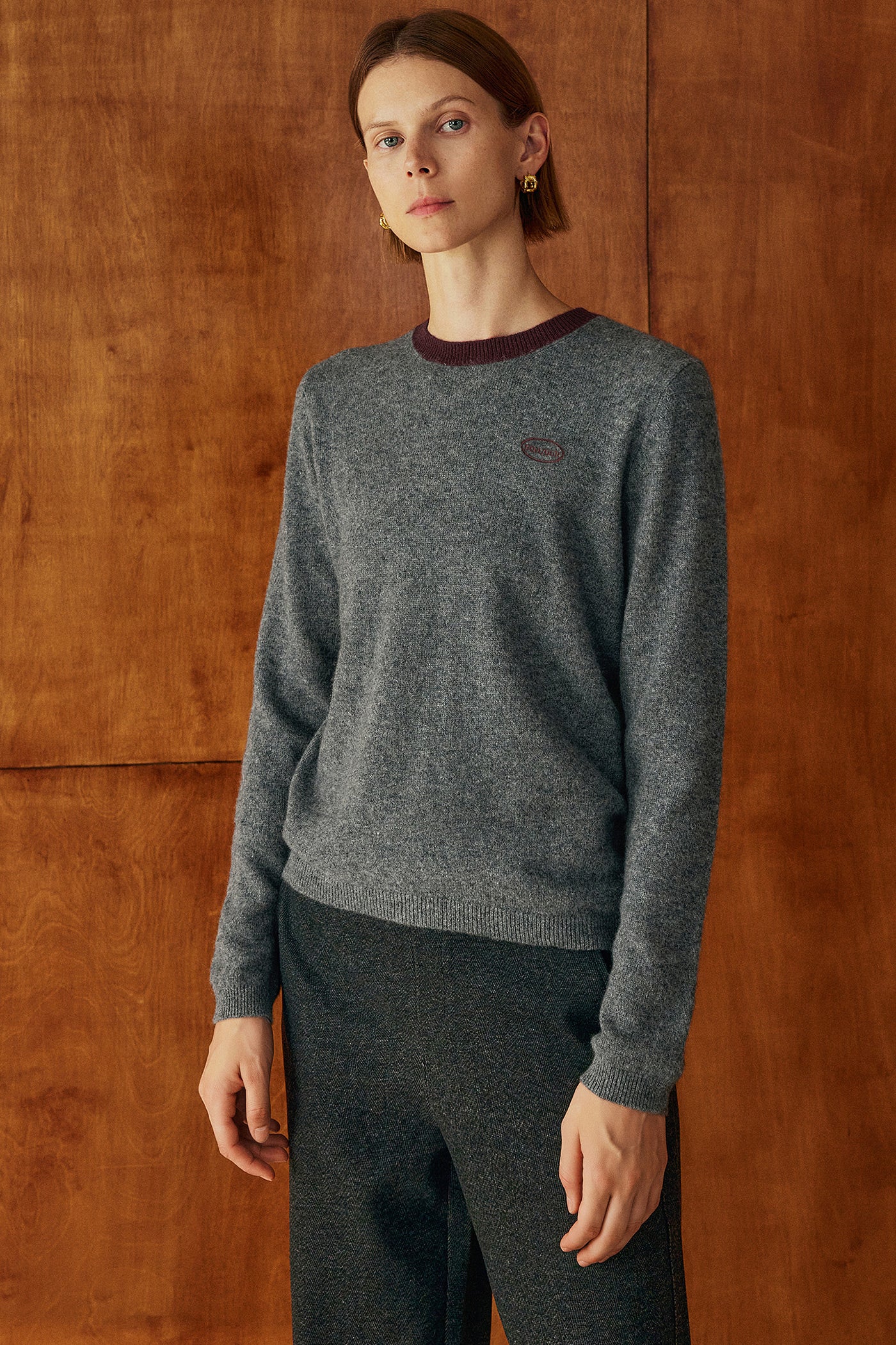 KAMILAN embroidered cashmere sweater women's autumn new style bottoming sweater