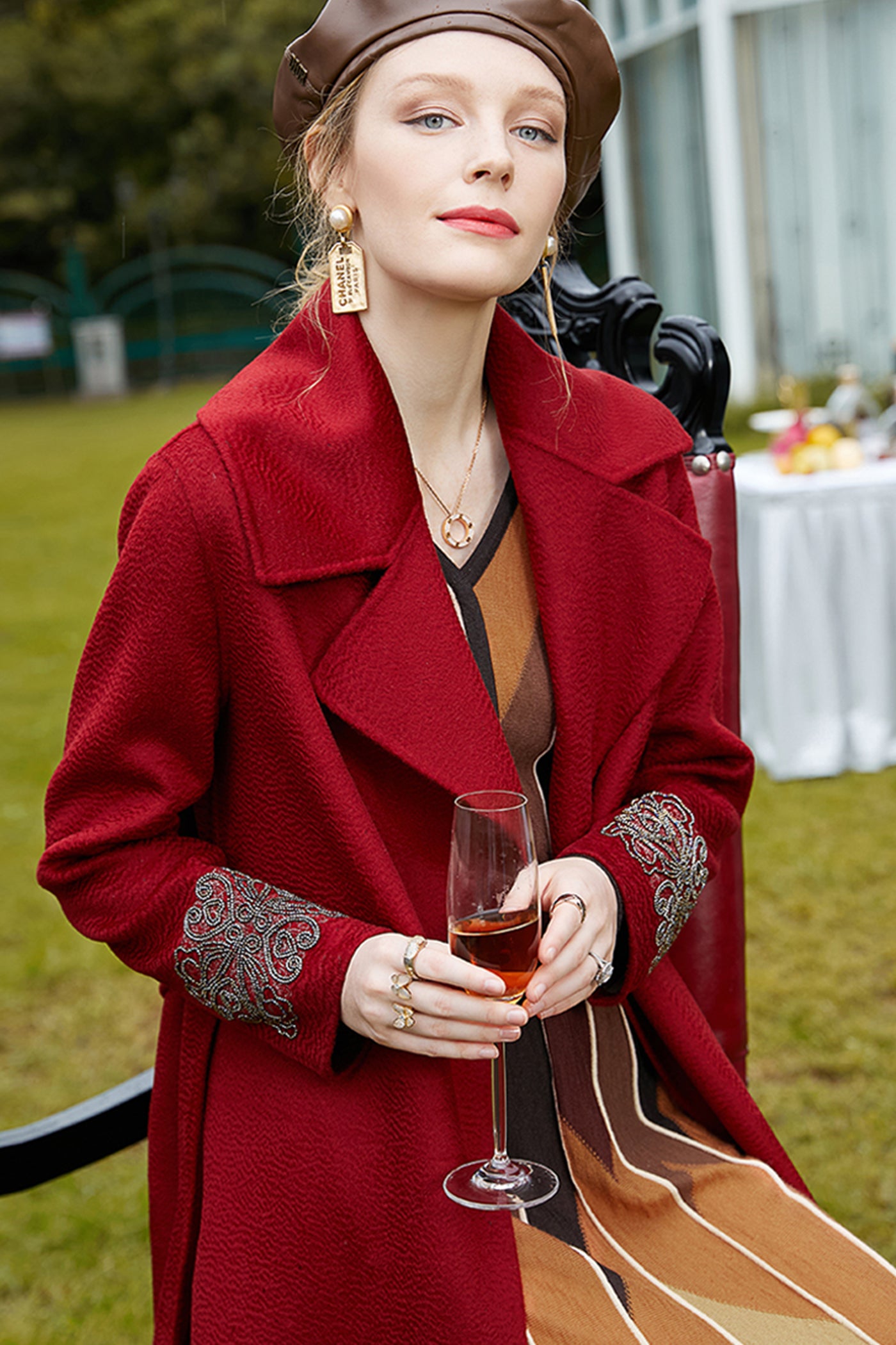 KAMILAN ripple wool coat women's new long double-sided wool coat coat in autumn and winter