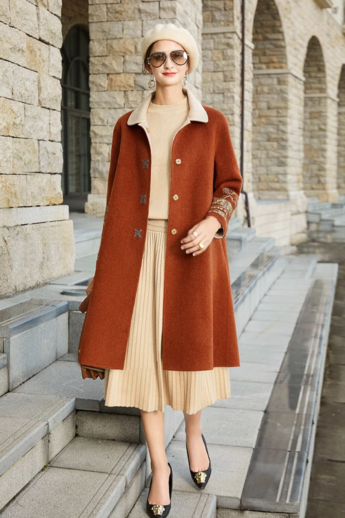 KAMILAN double-sided wool coat women's 2025 autumn and winter new woolen coat temperament long woolen coat