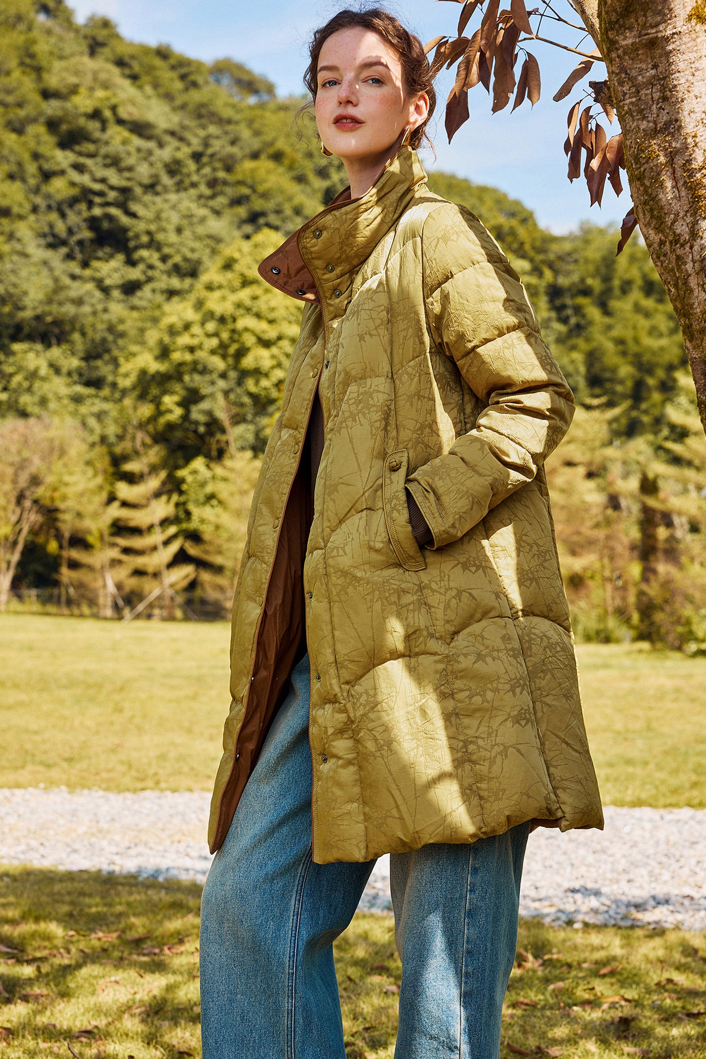 KAMILAN Jacquard White Goose Down Jacket Women's 2025 Winter New Long Down Jacket
