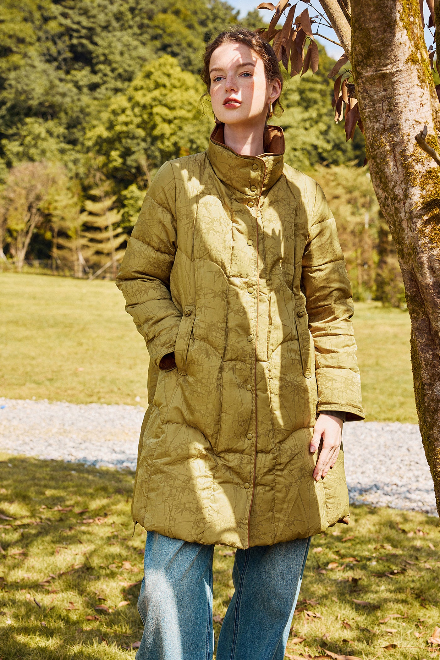 KAMILAN Jacquard White Goose Down Jacket Women's 2025 Winter New Long Down Jacket