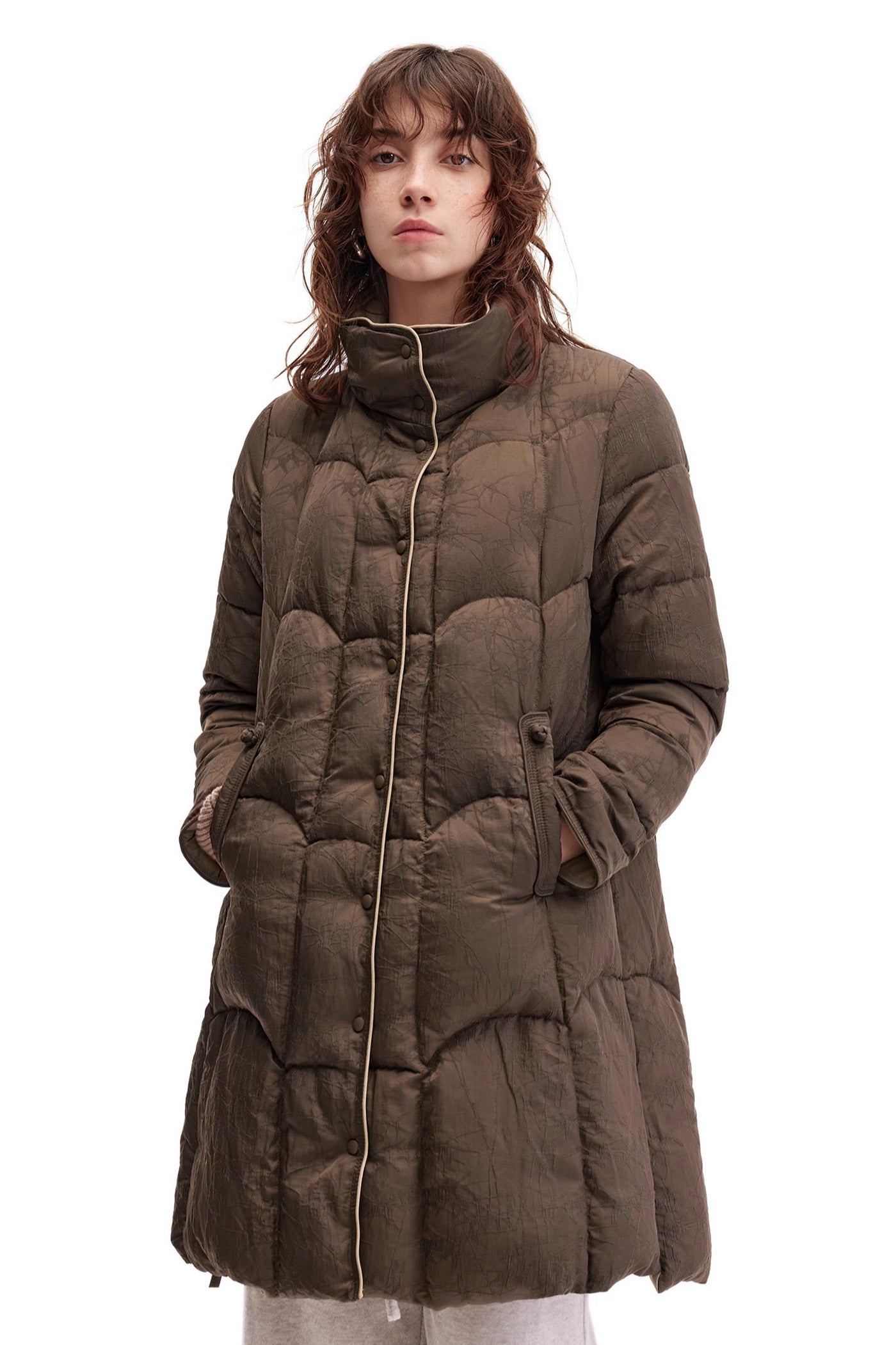 KAMILAN Jacquard White Goose Down Jacket Women's 2025 Winter New Long Down Jacket