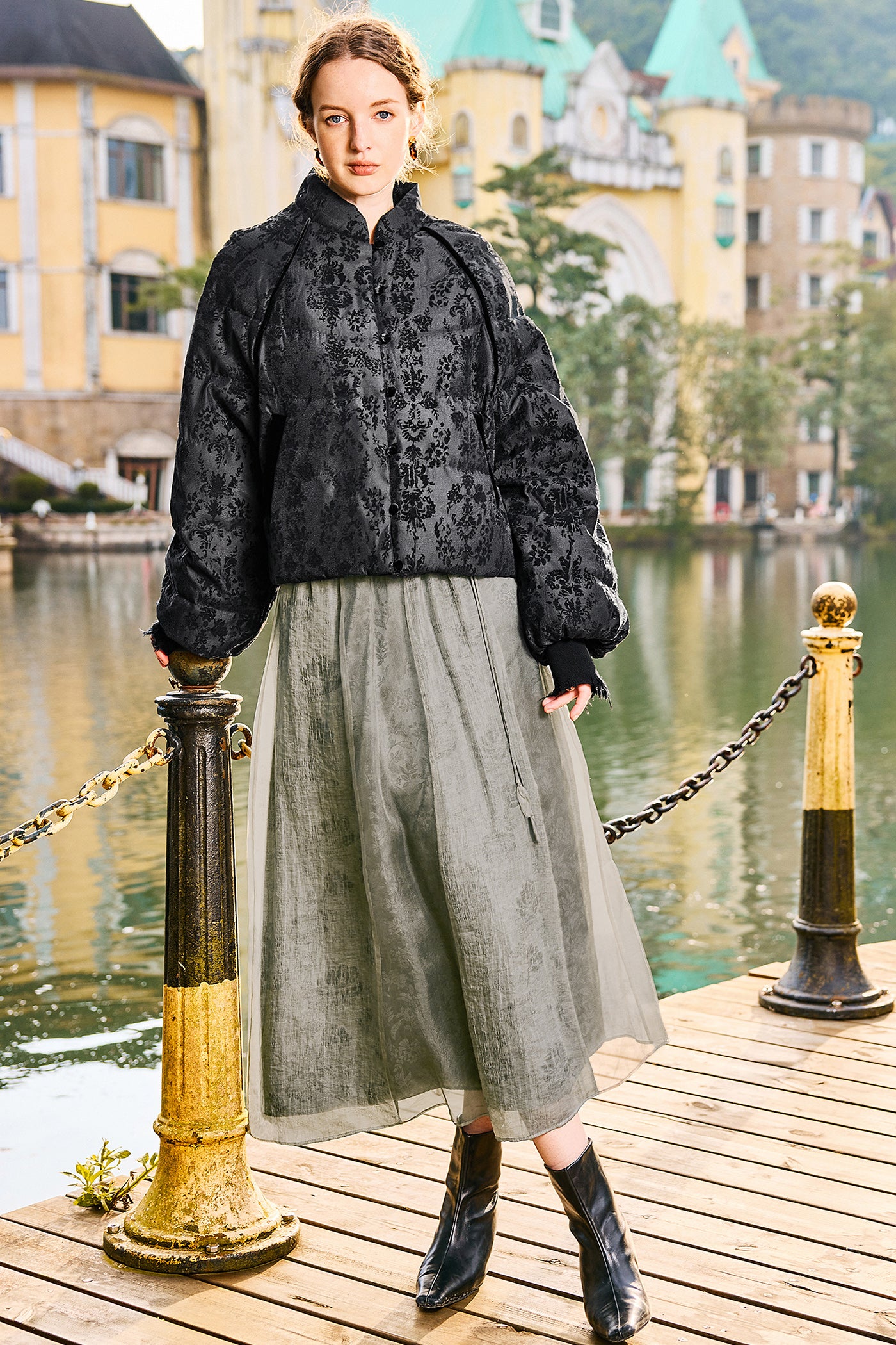 KAMILAN short-style embroidered down jacket women's winter new high-necked warm coat