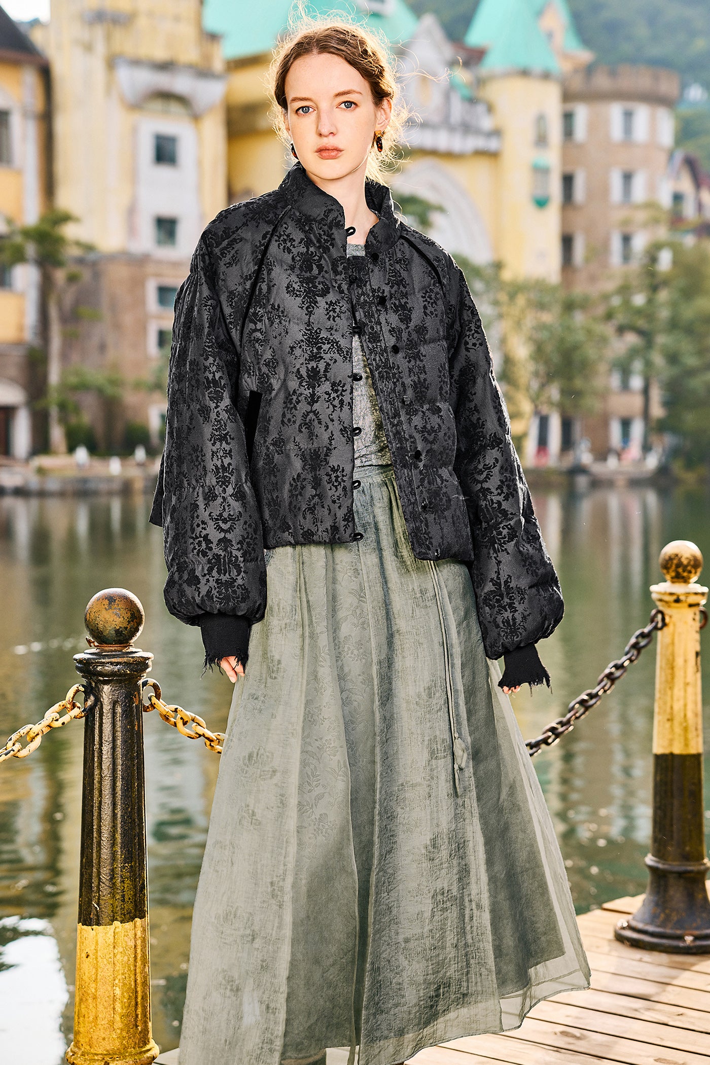 KAMILAN short-style embroidered down jacket women's winter new high-necked warm coat