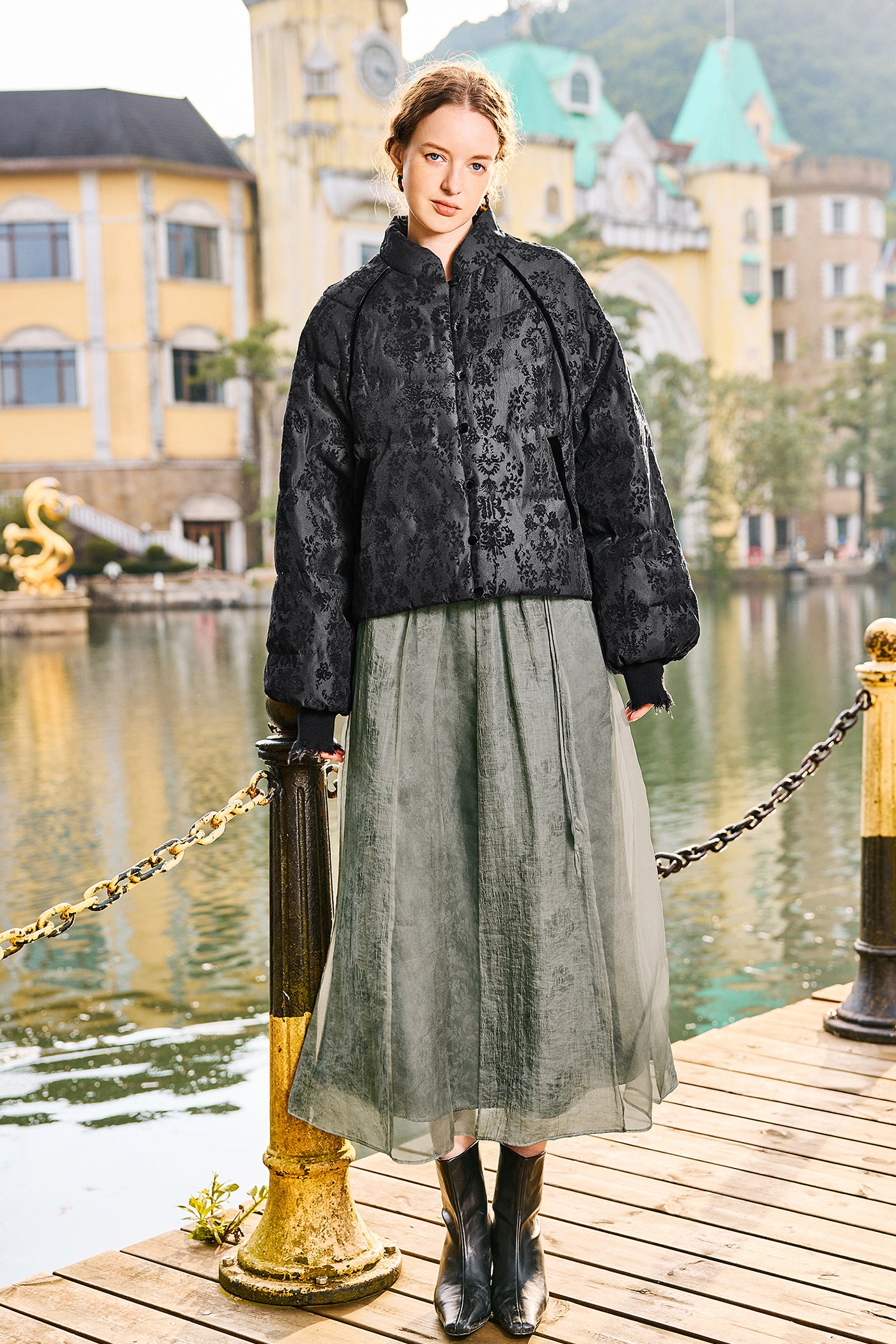 KAMILAN short-style embroidered down jacket women's winter new high-necked warm coat