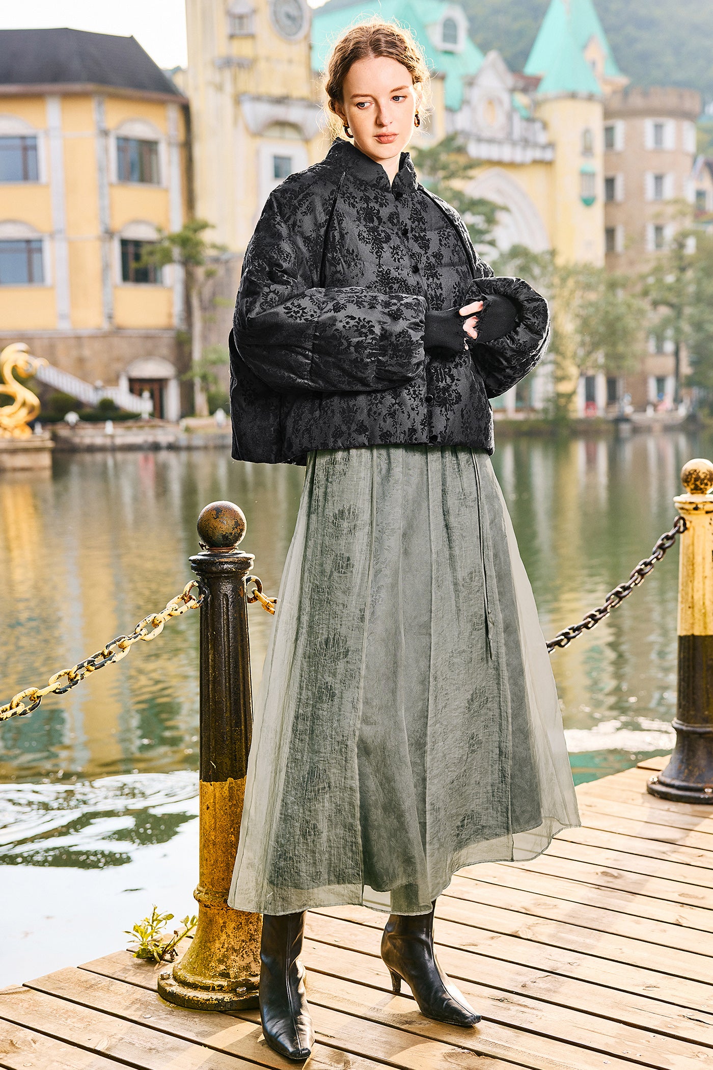 KAMILAN short-style embroidered down jacket women's winter new high-necked warm coat