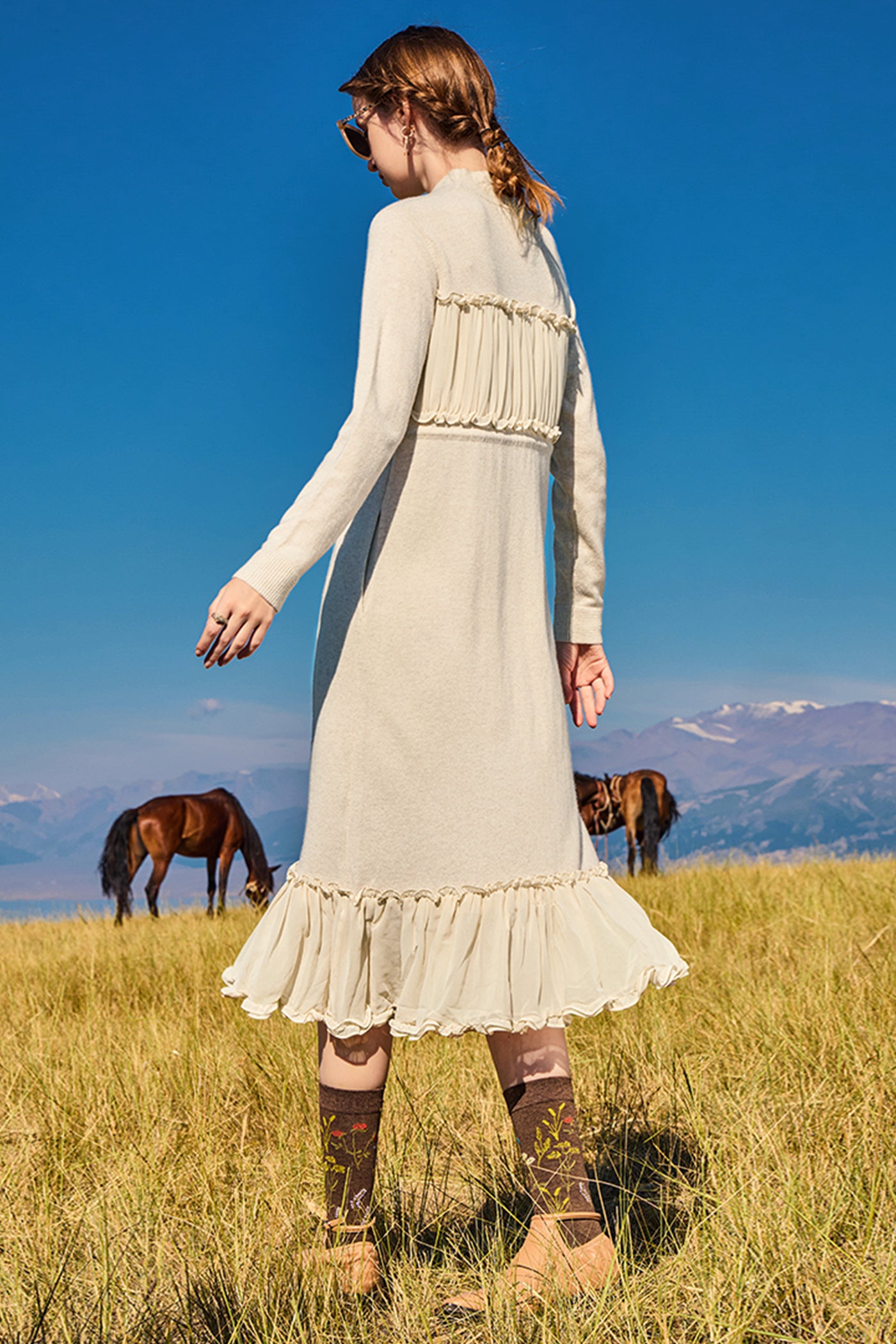 KAMILAN cashmere knit dress female autumn 2025 new style long-sleeved sweater dress