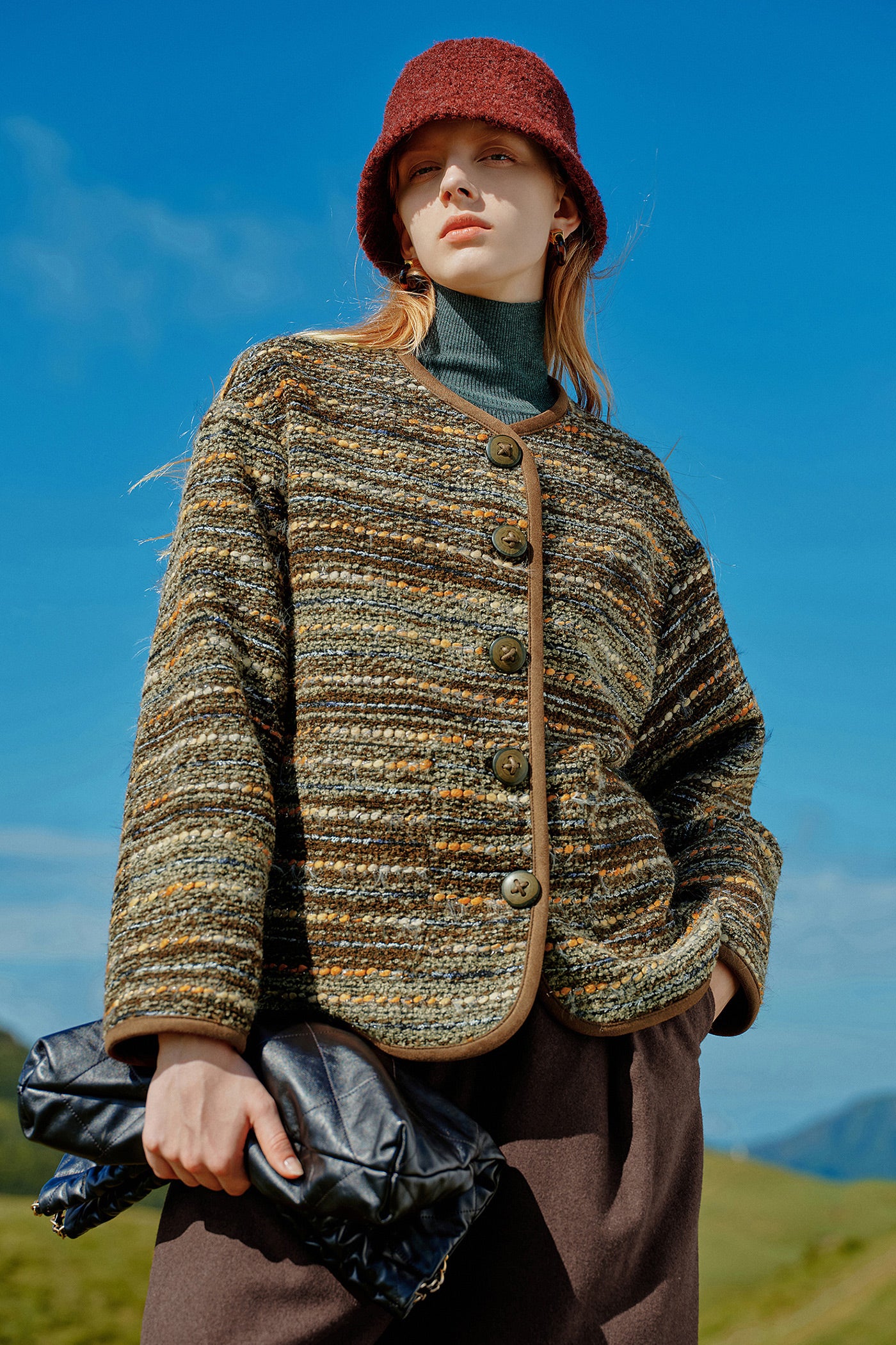 fashion tweed coat women's autumn and winter new style loose small fragrance coat jacket
