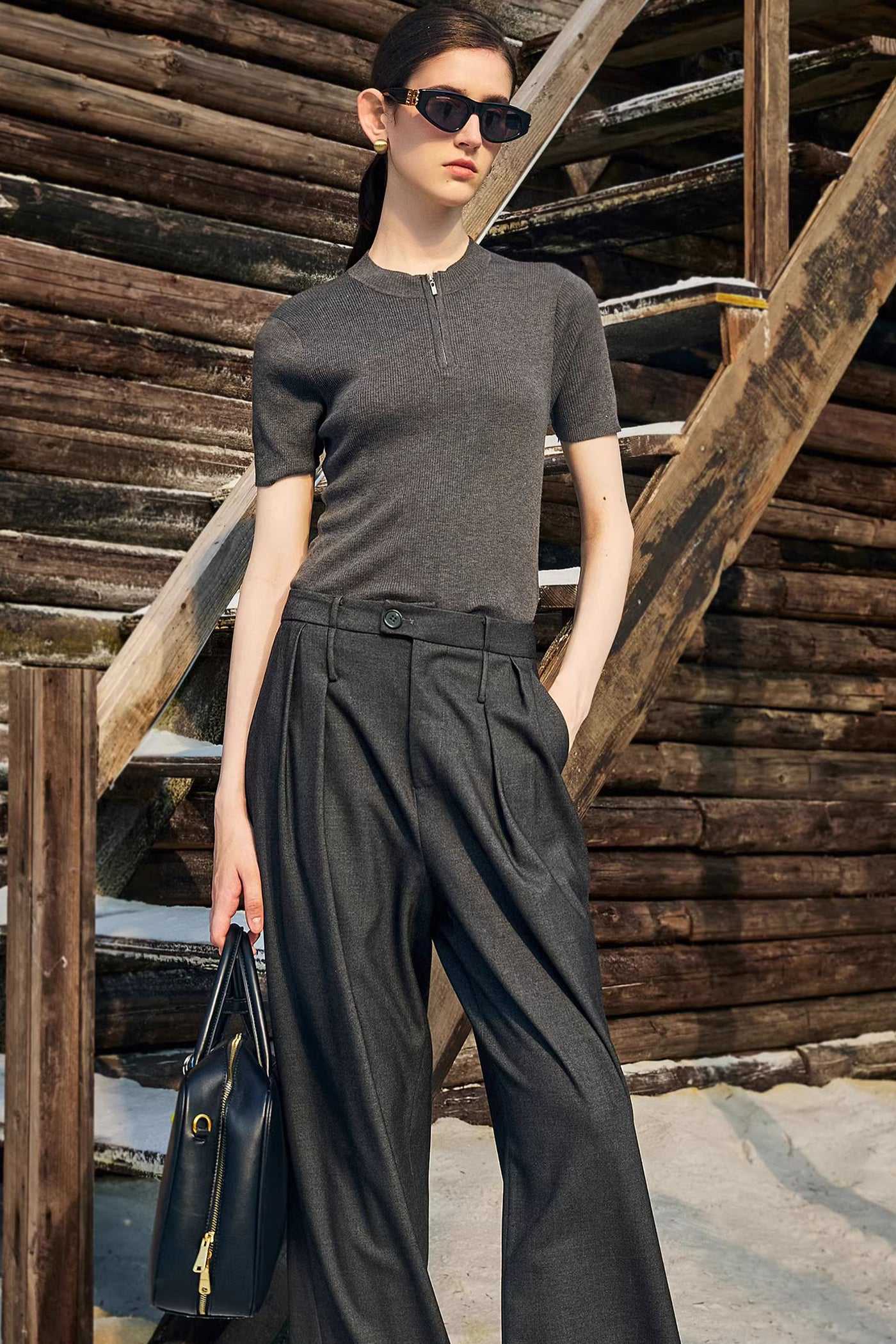KAMILAN commuter pants women's autumn new style highwaisted wide leg casual pants trousers