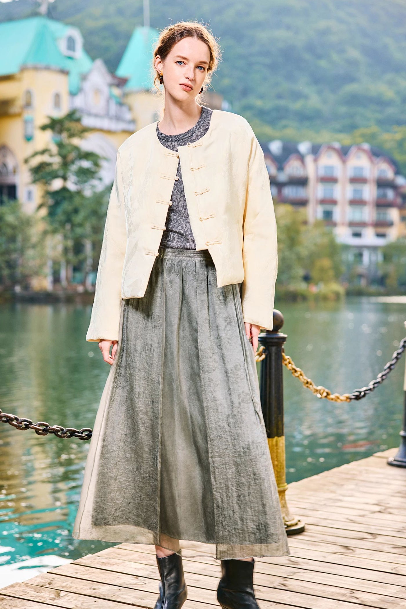 KAMILAN Women's Short Jacquard Down Jacket 2025 Fall New Chinese Style Goose Down Coat