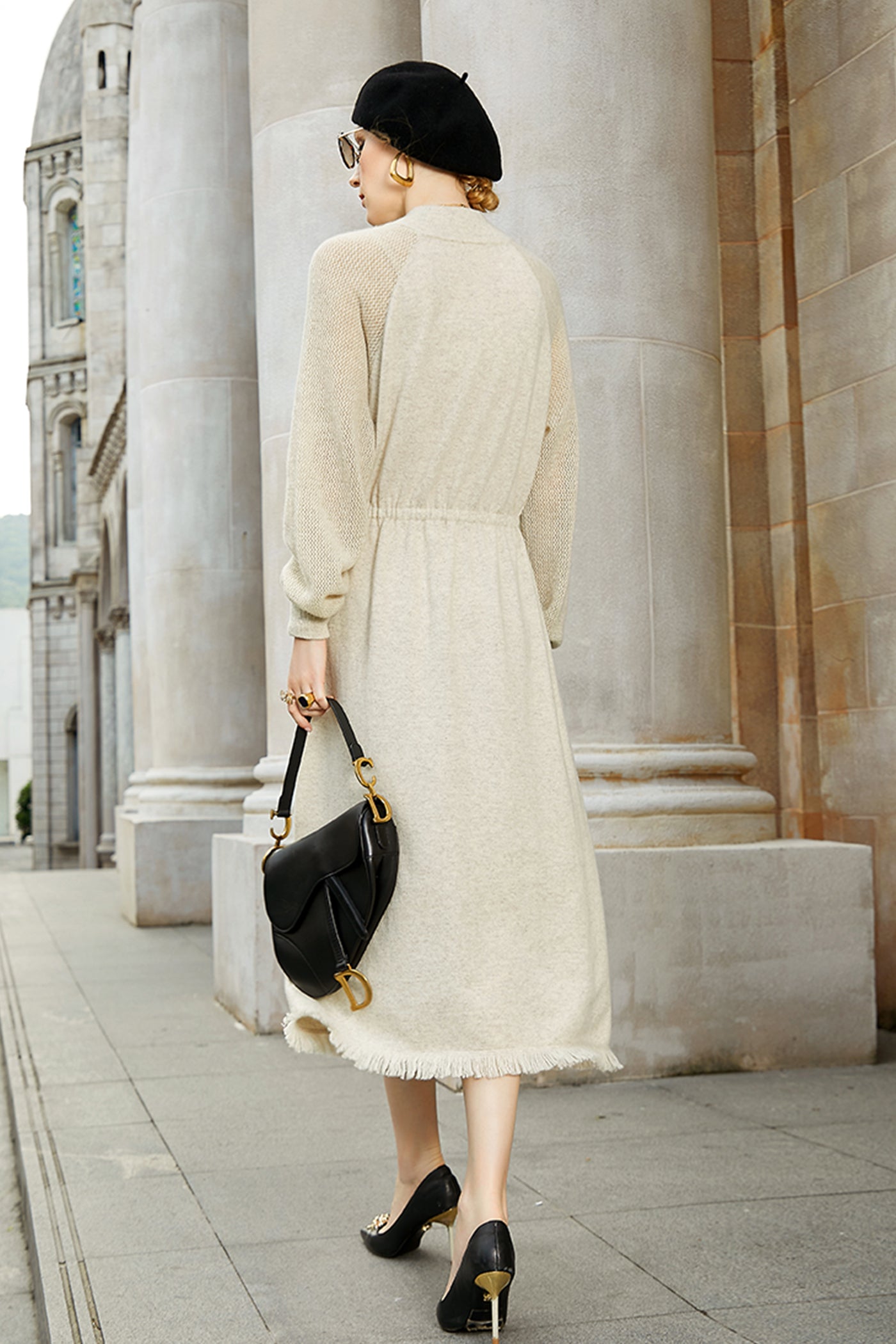 KAMILAN Women's Cashmere Blend Knit Sweater Dress 2025 Fall/Winter Mid-Length Long Sleeve Warm Pullover Dress