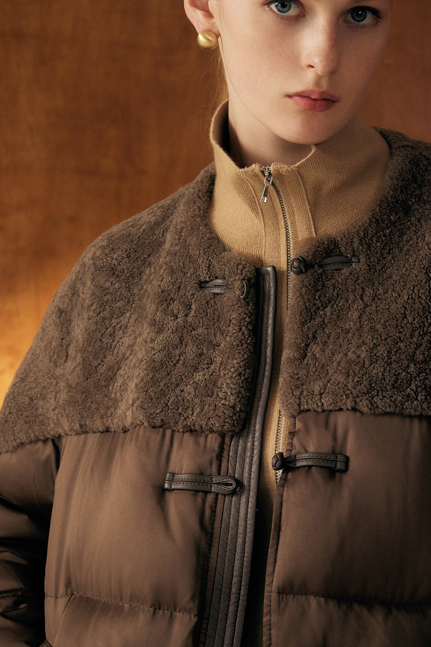 KAMILAN Women's Short New Chinese Style Shearling & White Goose Down Jacket 2025 Winter Luxury Puffer Coat