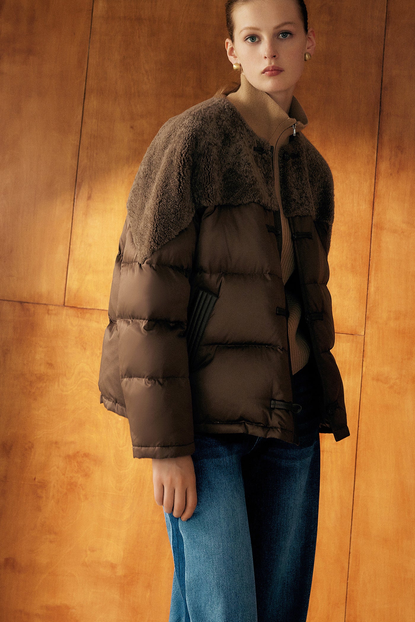 KAMILAN Women's Short New Chinese Style Shearling & White Goose Down Jacket 2025 Winter Luxury Puffer Coat