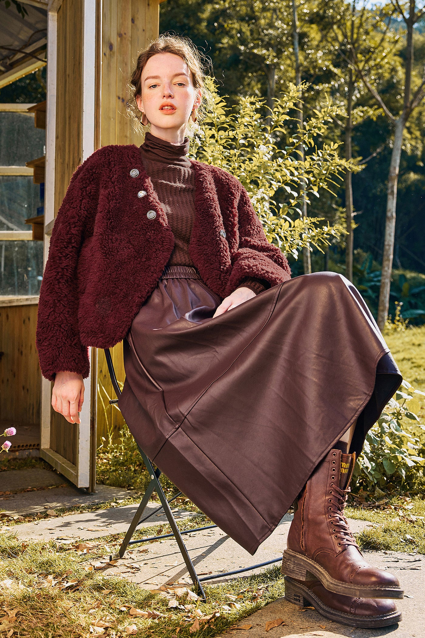 KAMILAN Women's Short Wool Jacket 2025 Winter Shearling Coat with Unique Design