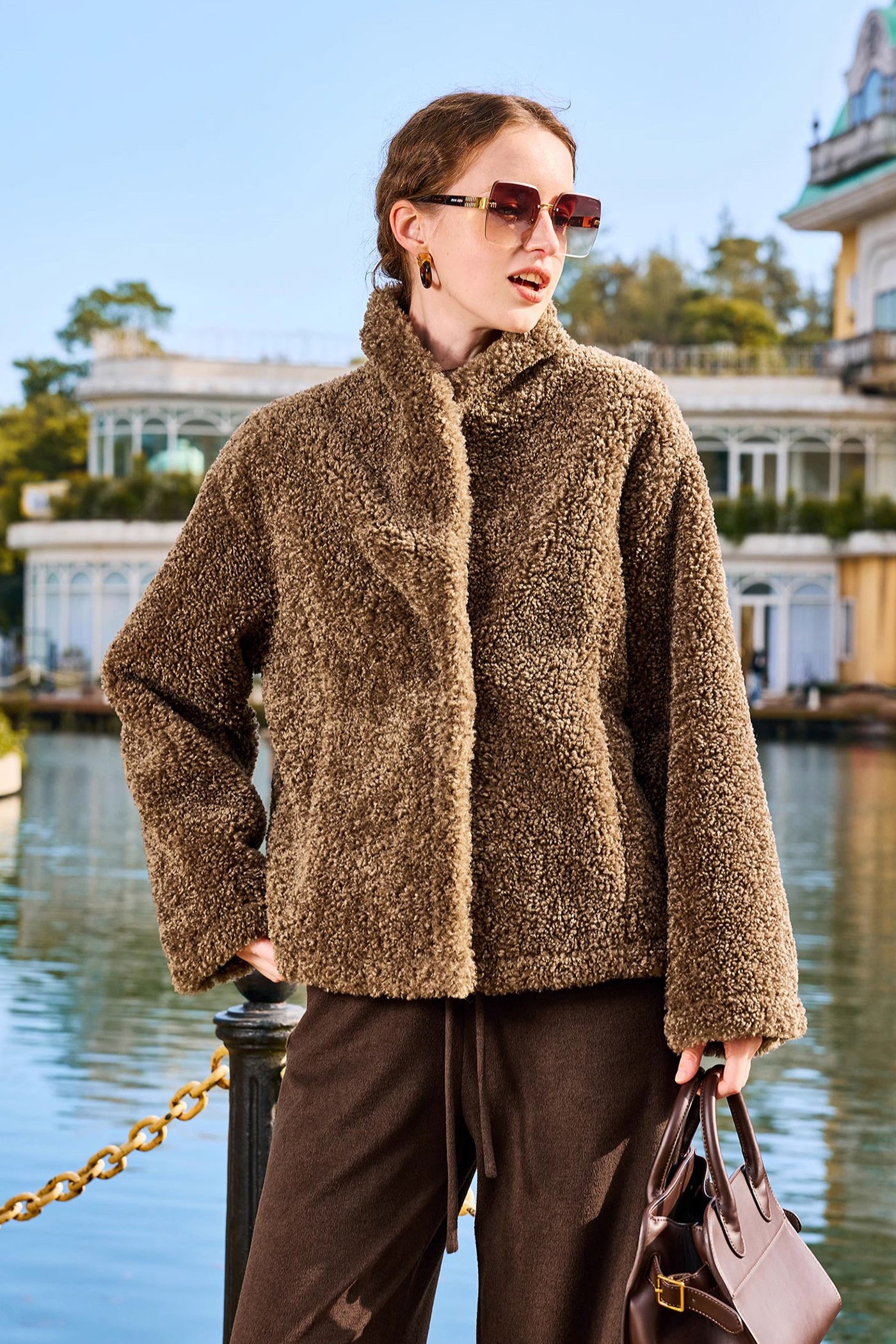 KAMILAN Women's Faux Shearling Jacket | 2025 Winter Short Teddy Coat with Stand Collar