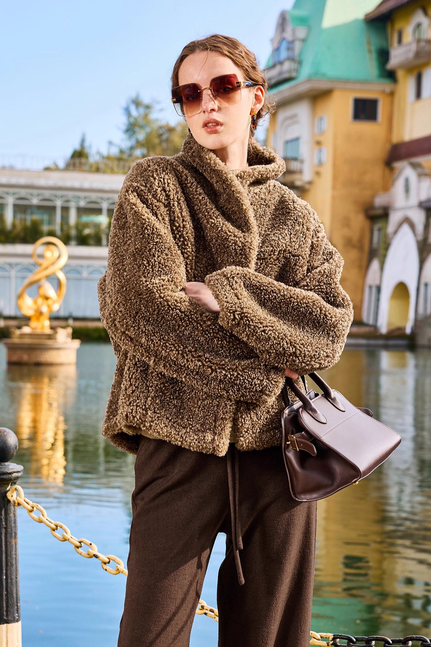 KAMILAN Women's Faux Shearling Jacket | 2025 Winter Short Teddy Coat with Stand Collar
