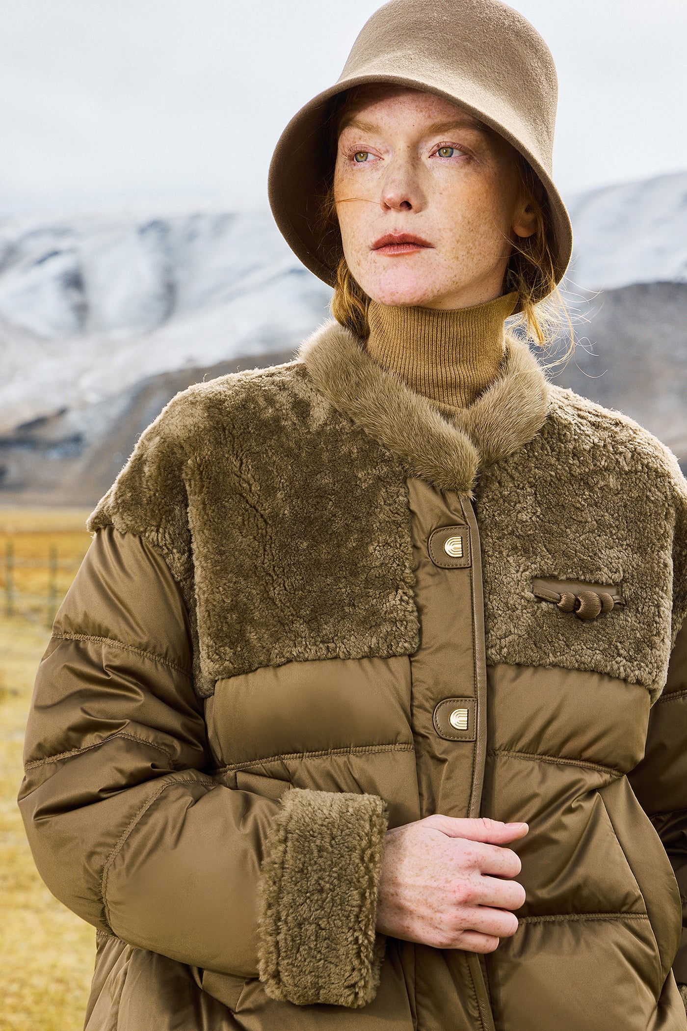 KAMILAN Women's Shearling & White Goose Down Coat with Mink Fur Collar | 2025 Winter Warm Puffer Jacket