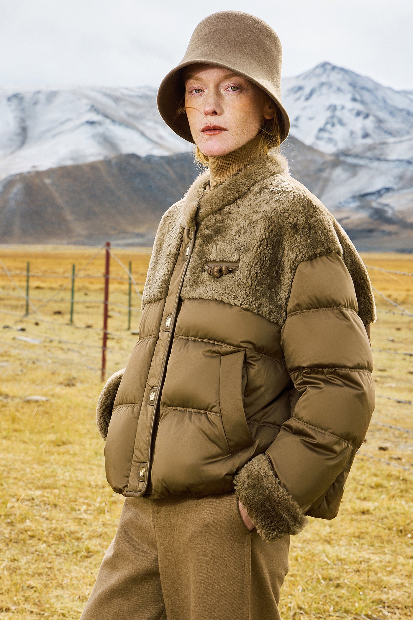 KAMILAN Women's Shearling & White Goose Down Coat with Mink Fur Collar | 2025 Winter Warm Puffer Jacket