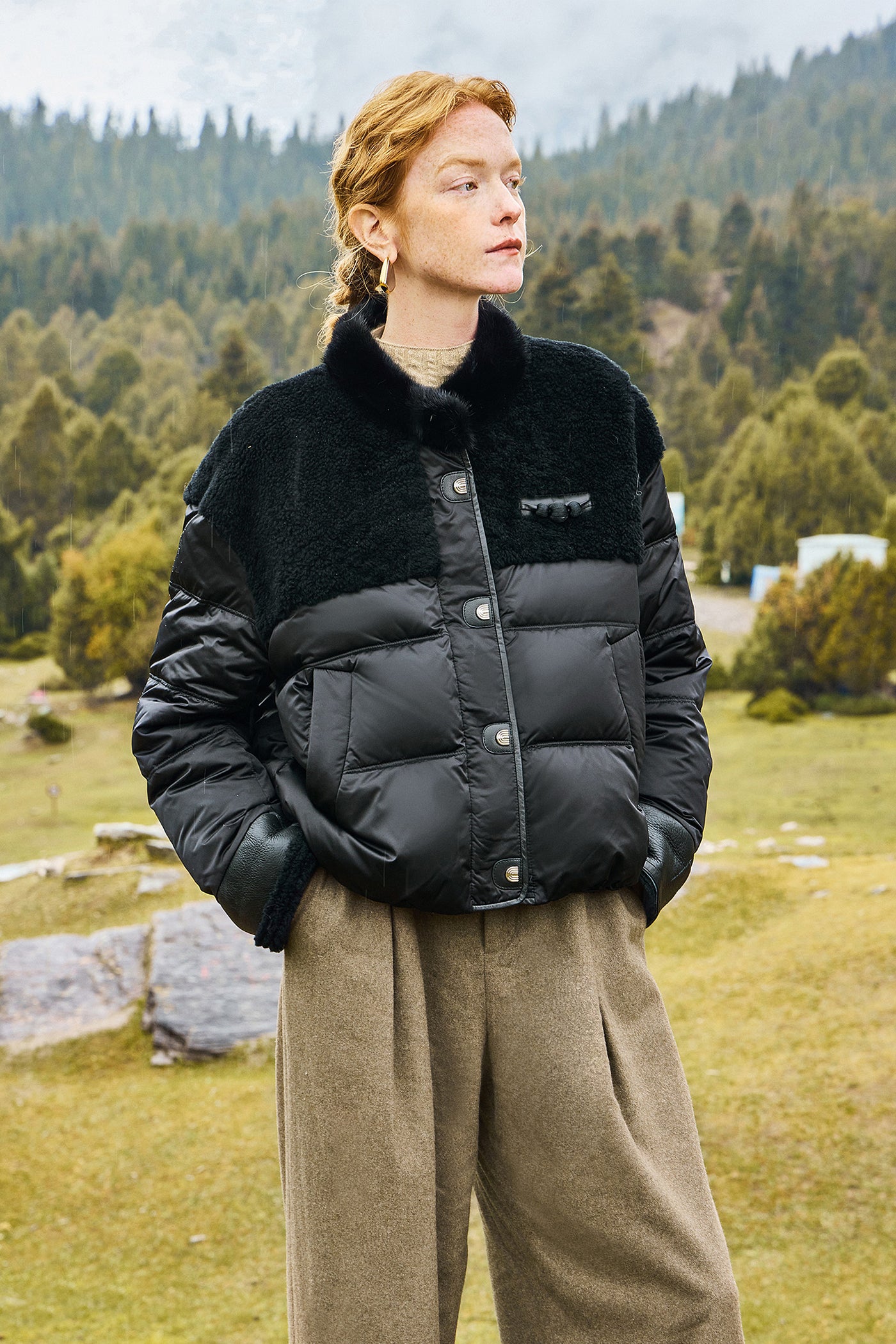 KAMILAN Women's Shearling & White Goose Down Coat with Mink Fur Collar | 2025 Winter Warm Puffer Jacket