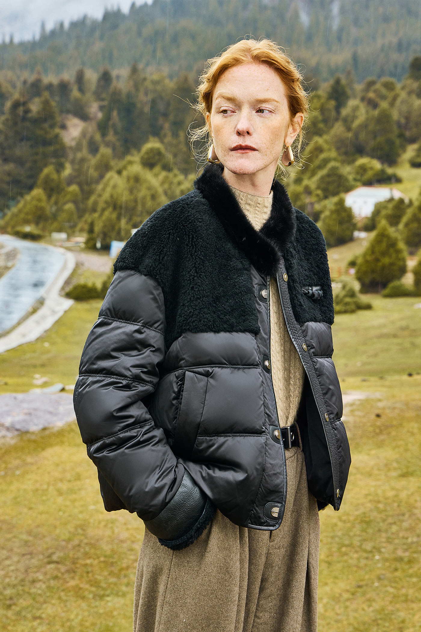 KAMILAN Women's Shearling & White Goose Down Coat with Mink Fur Collar | 2025 Winter Warm Puffer Jacket