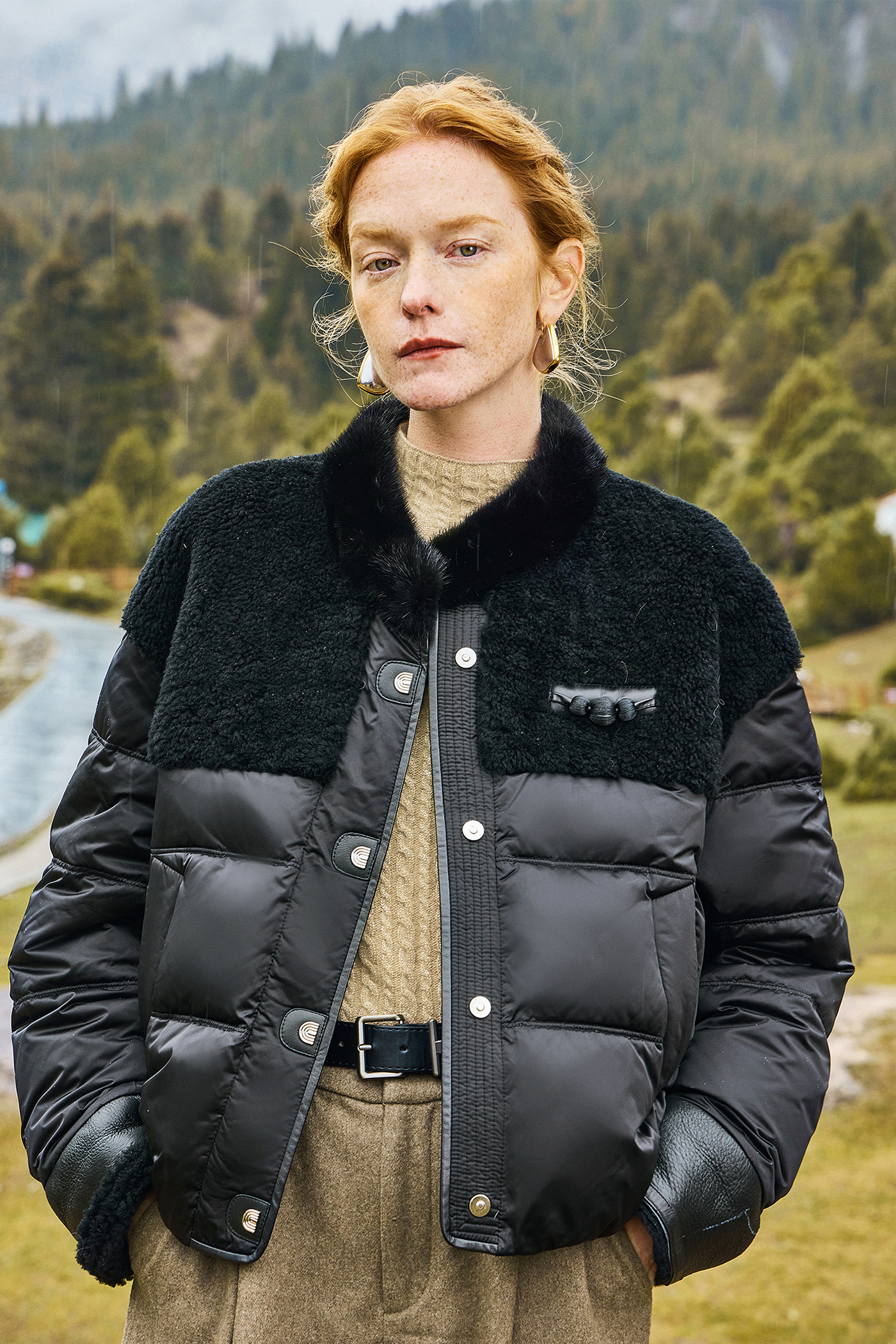 KAMILAN Women's Shearling & White Goose Down Coat with Mink Fur Collar | 2025 Winter Warm Puffer Jacket