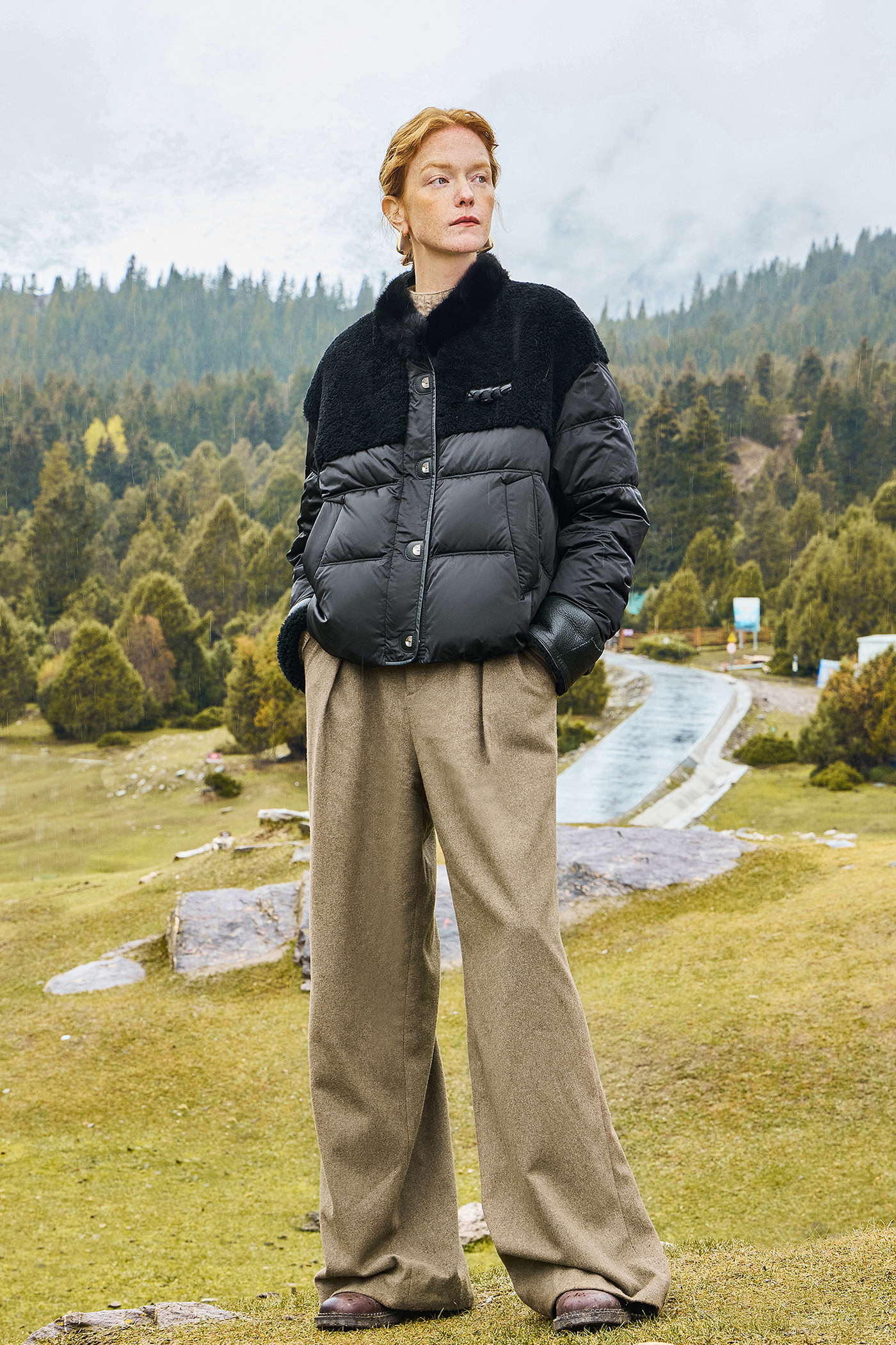KAMILAN Women's Shearling & White Goose Down Coat with Mink Fur Collar | 2025 Winter Warm Puffer Jacket