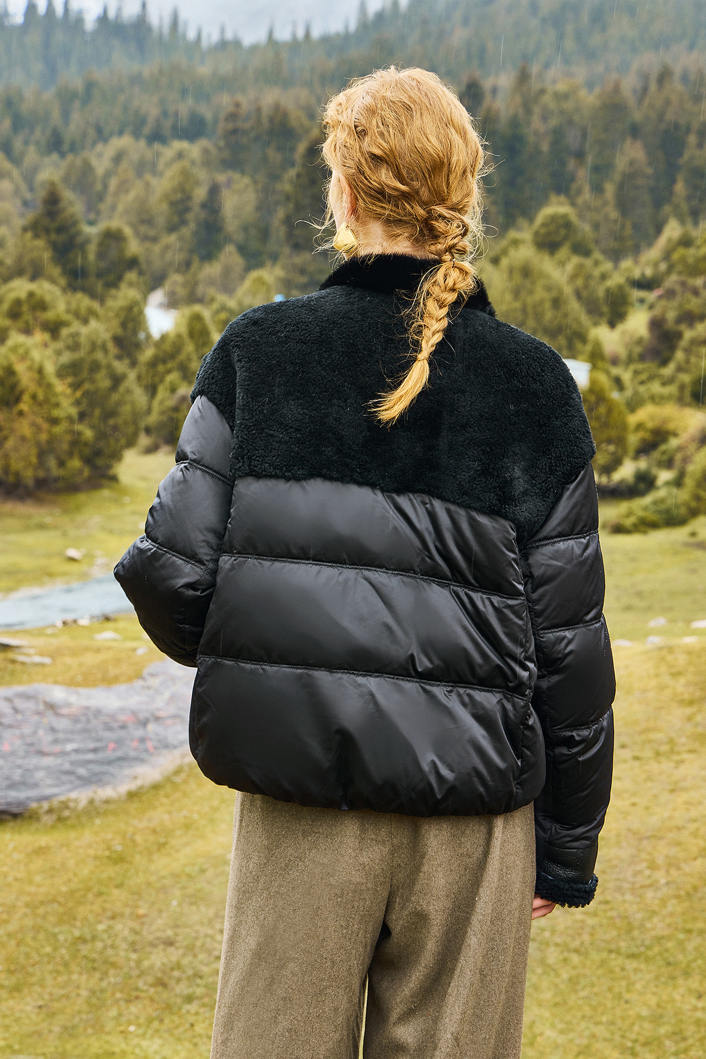 KAMILAN Women's Shearling & White Goose Down Coat with Mink Fur Collar | 2025 Winter Warm Puffer Jacket