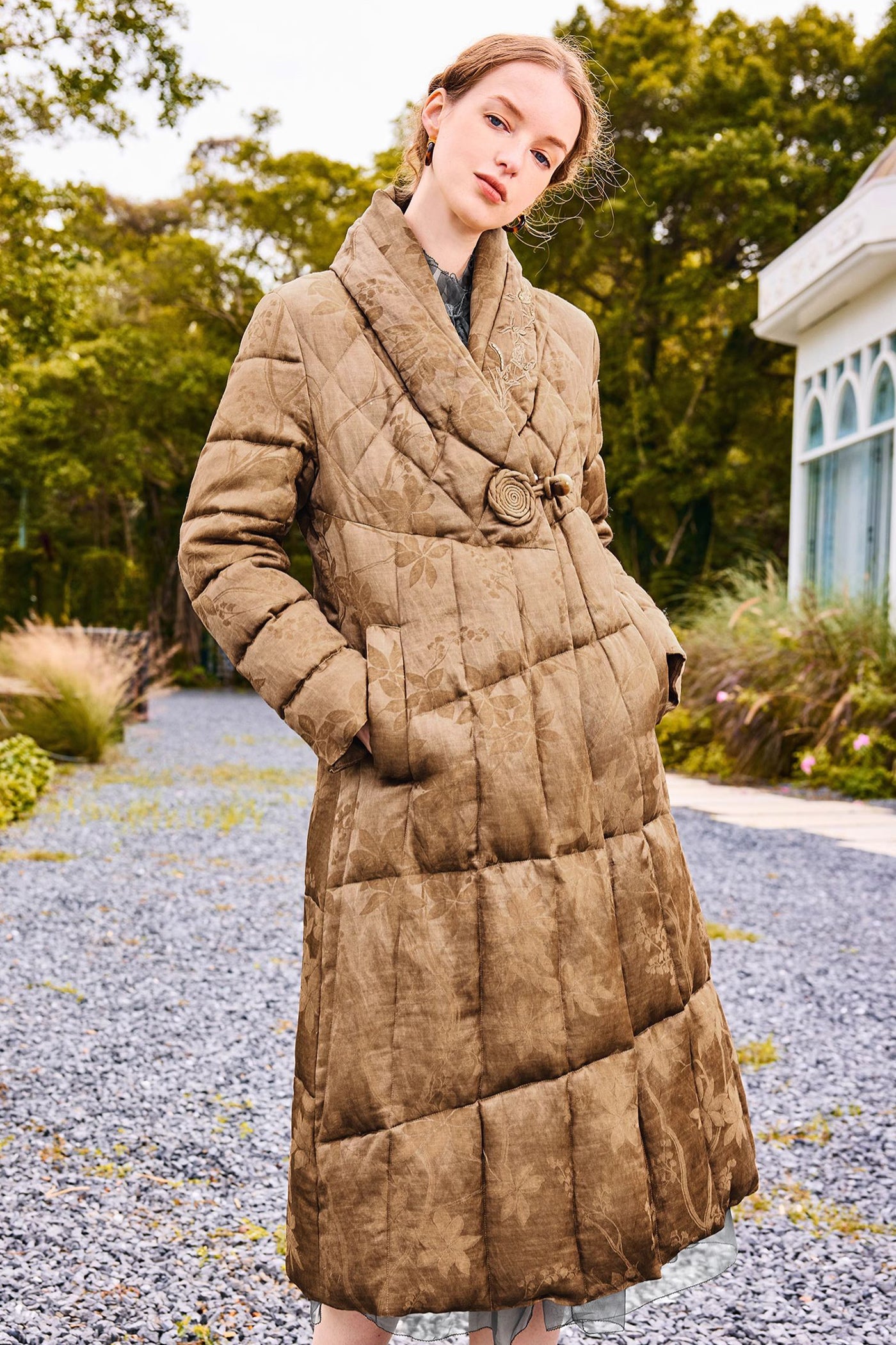 KAMILAN Women's Jacquard Down Jacket New Chinese Style White Goose Down Coat 2025 Winter